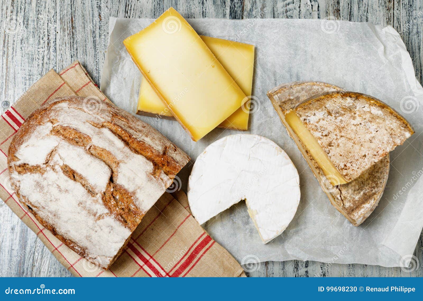 Different French Cheeses with a Bread Stock Photo Image of alps