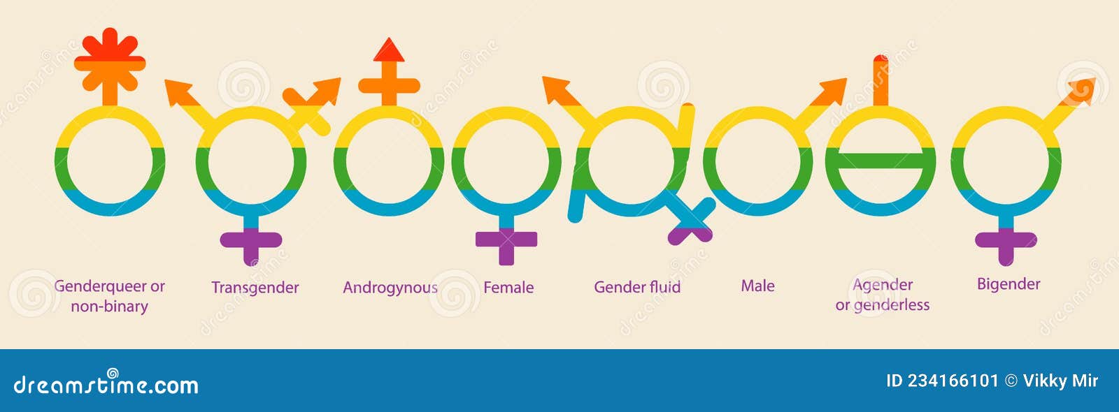 different gender , set with text, flat  stock  with gender as lgbtq + , transgender, non-binary