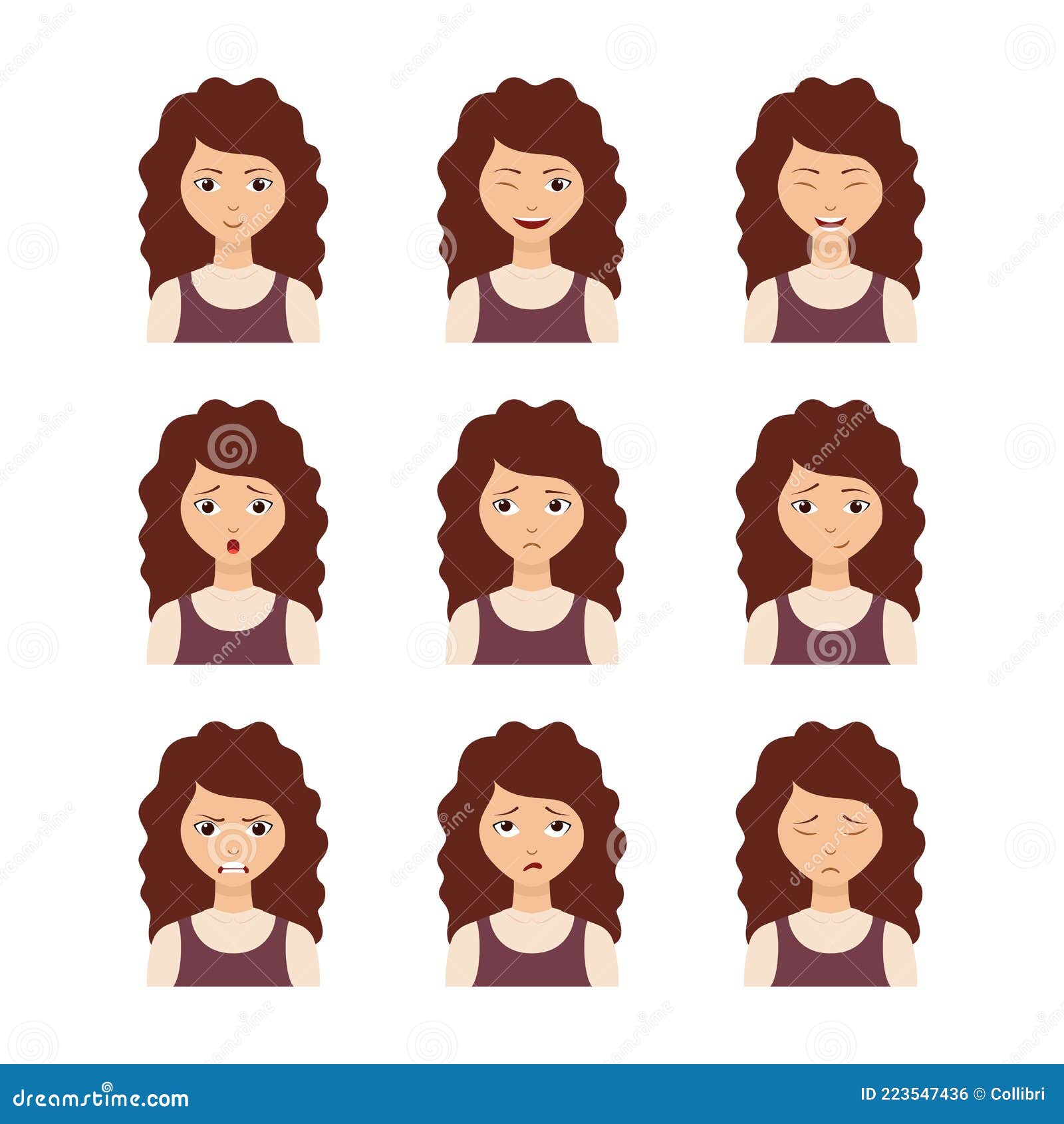 Different Girl Emotion Set. Collection Character Expression Stock ...