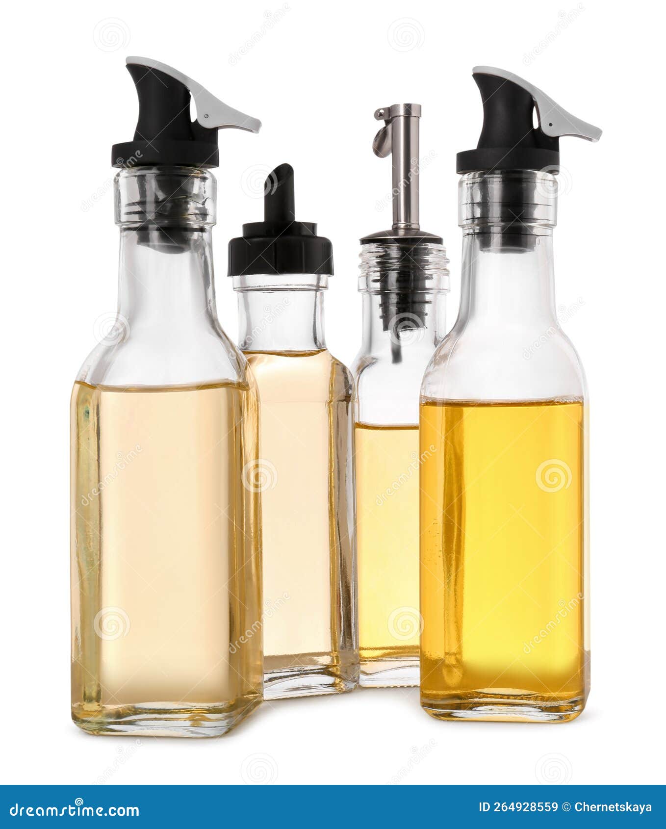 Different Glass Bottles with Cooking Oil on White Background Stock Image Image of container