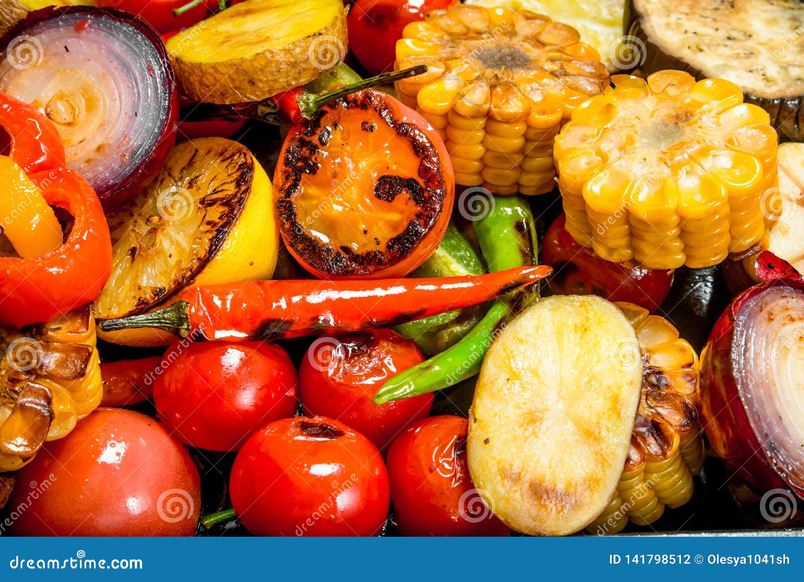 Different Grilled Vegetables with Herbs and Spices Stock Photo Image