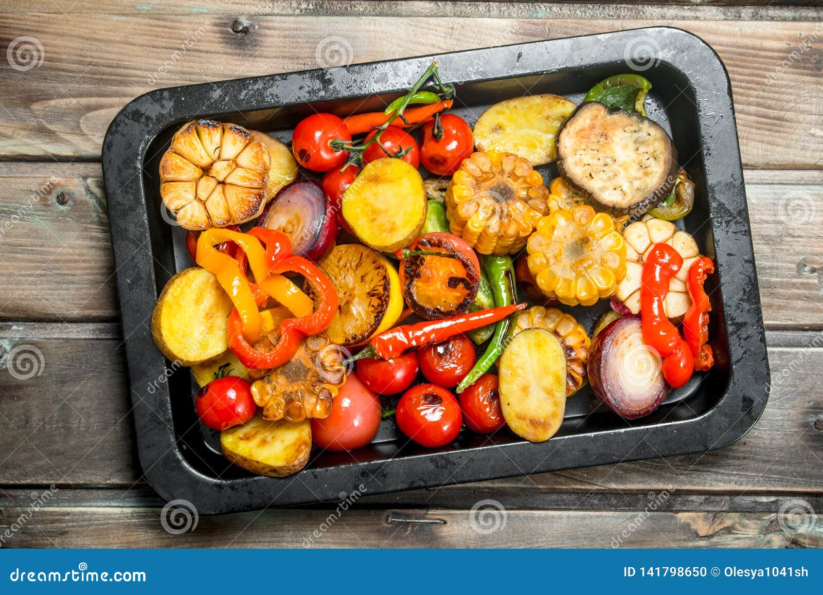 Different Grilled Vegetables with Herbs and Spices Stock Photo Image