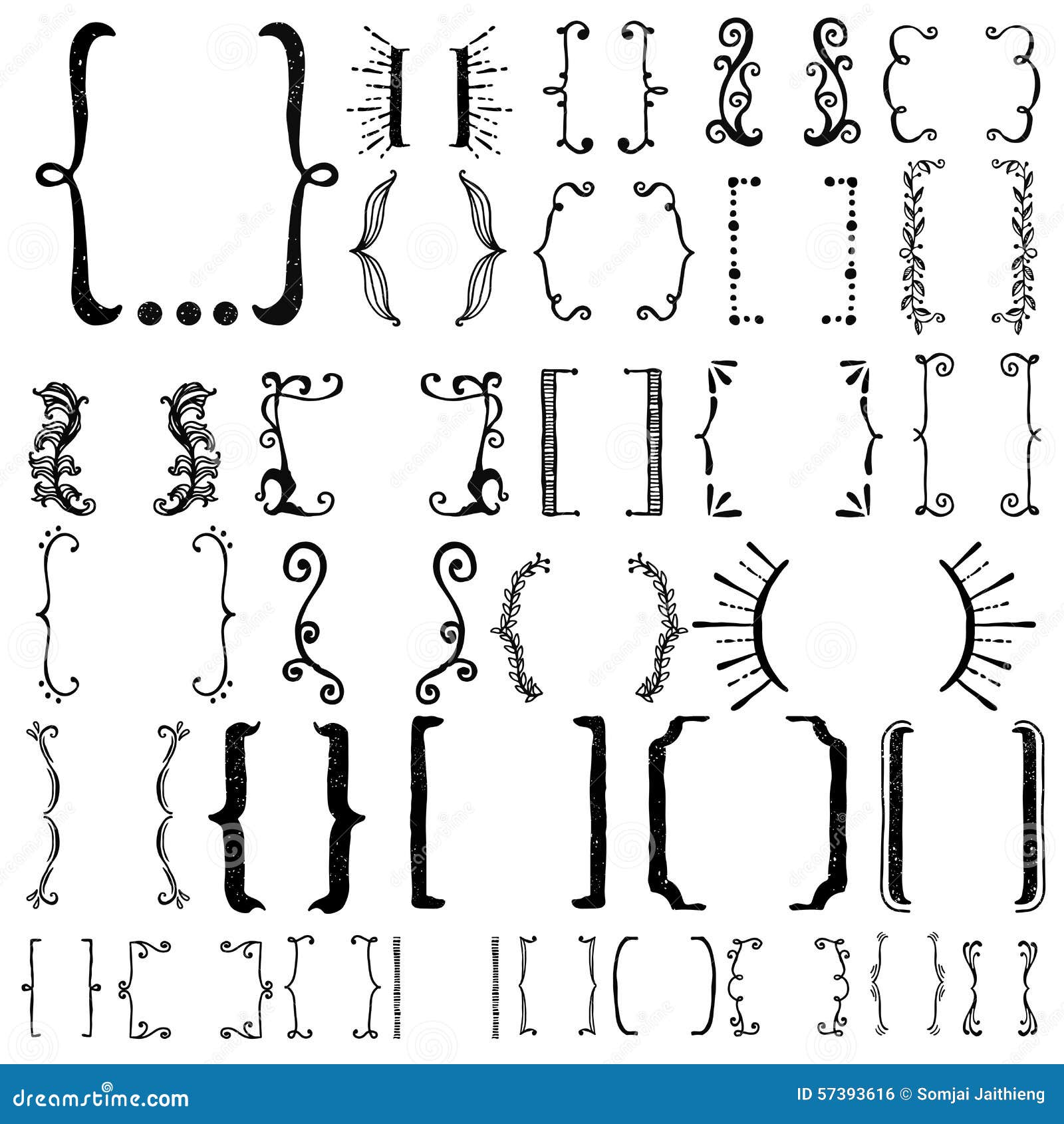 32 different hand drawn brackets. bracket icons set