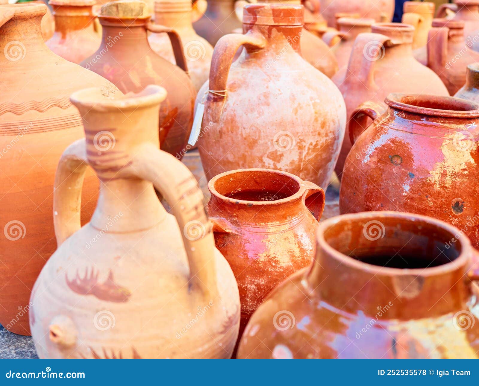 Different Handmade Ceramic Pots for Sale Stock Photo Image of