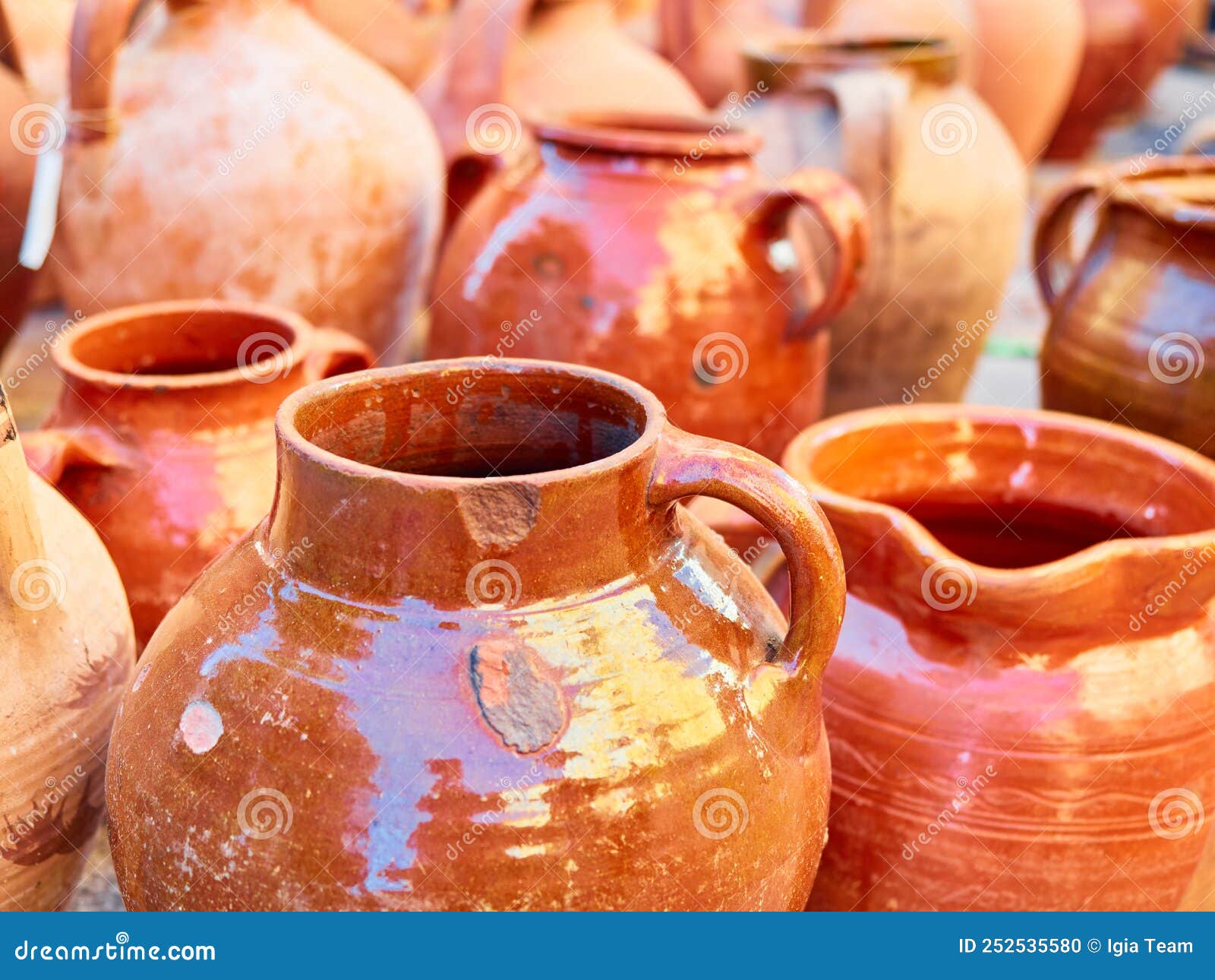 Different Handmade Ceramic Pots for Sale Stock Photo Image of closeup