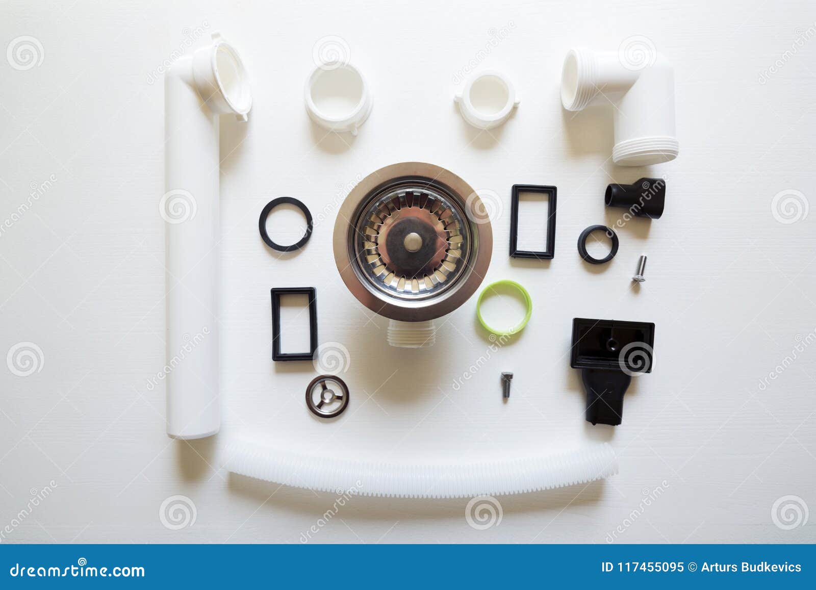 Different Hardware Elements and Tubes for a Kitchen Sink Drain Stock