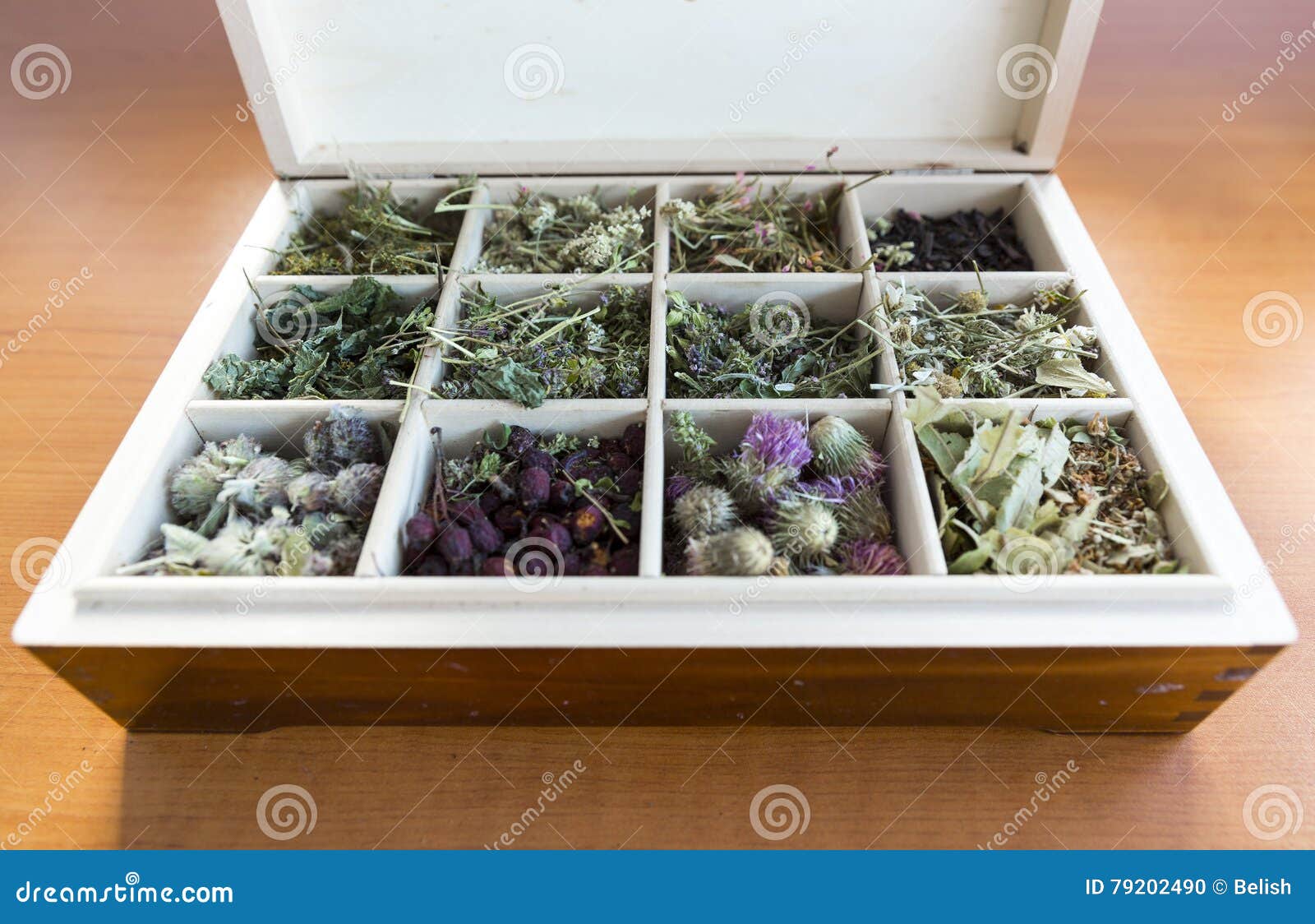 Different Herbs in a Wooden Tea Box Stock Photo Image of alternative