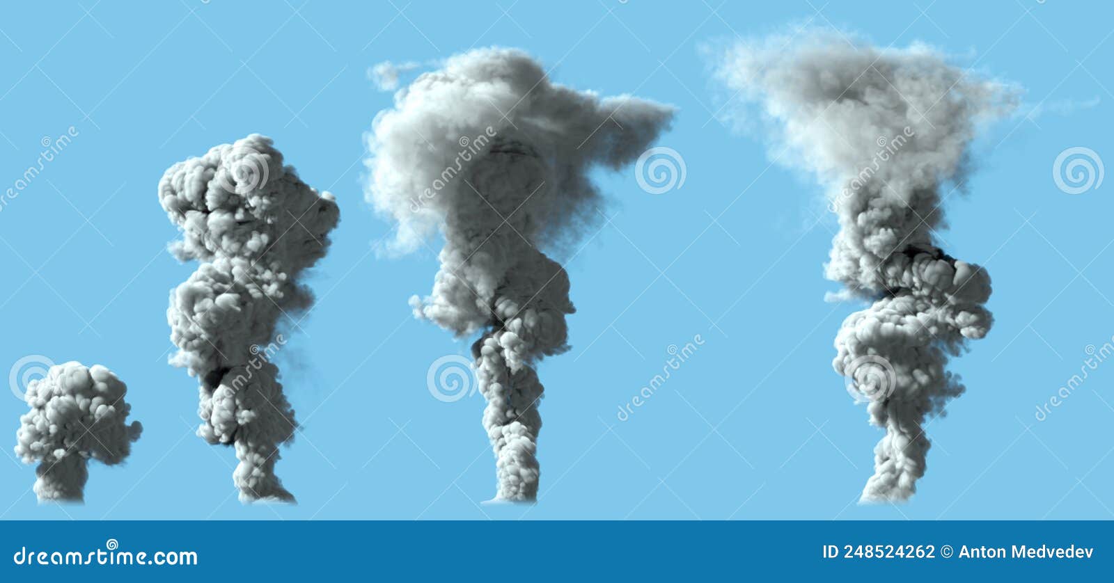 4 Images of Solid Bright Smoke Column As from Volcano or Large