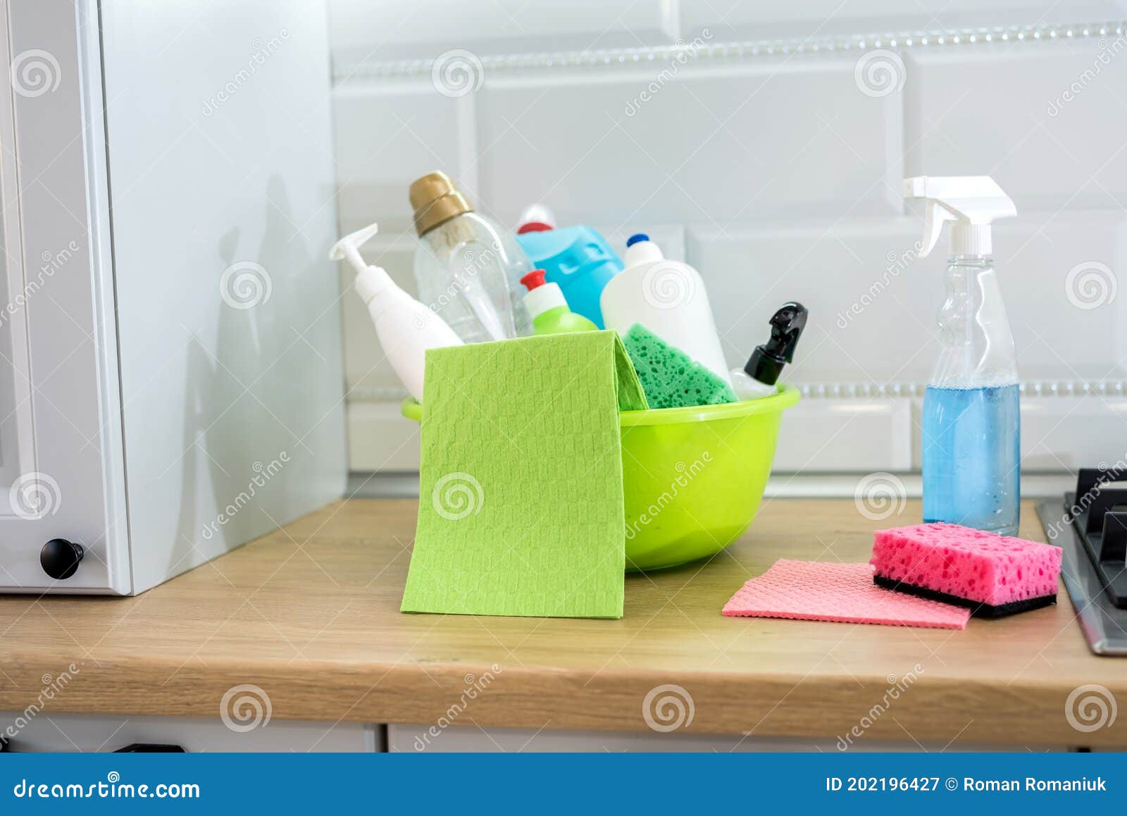 Different Items for Cleaning Your Kitchen. Concept Cleaning Stock Image