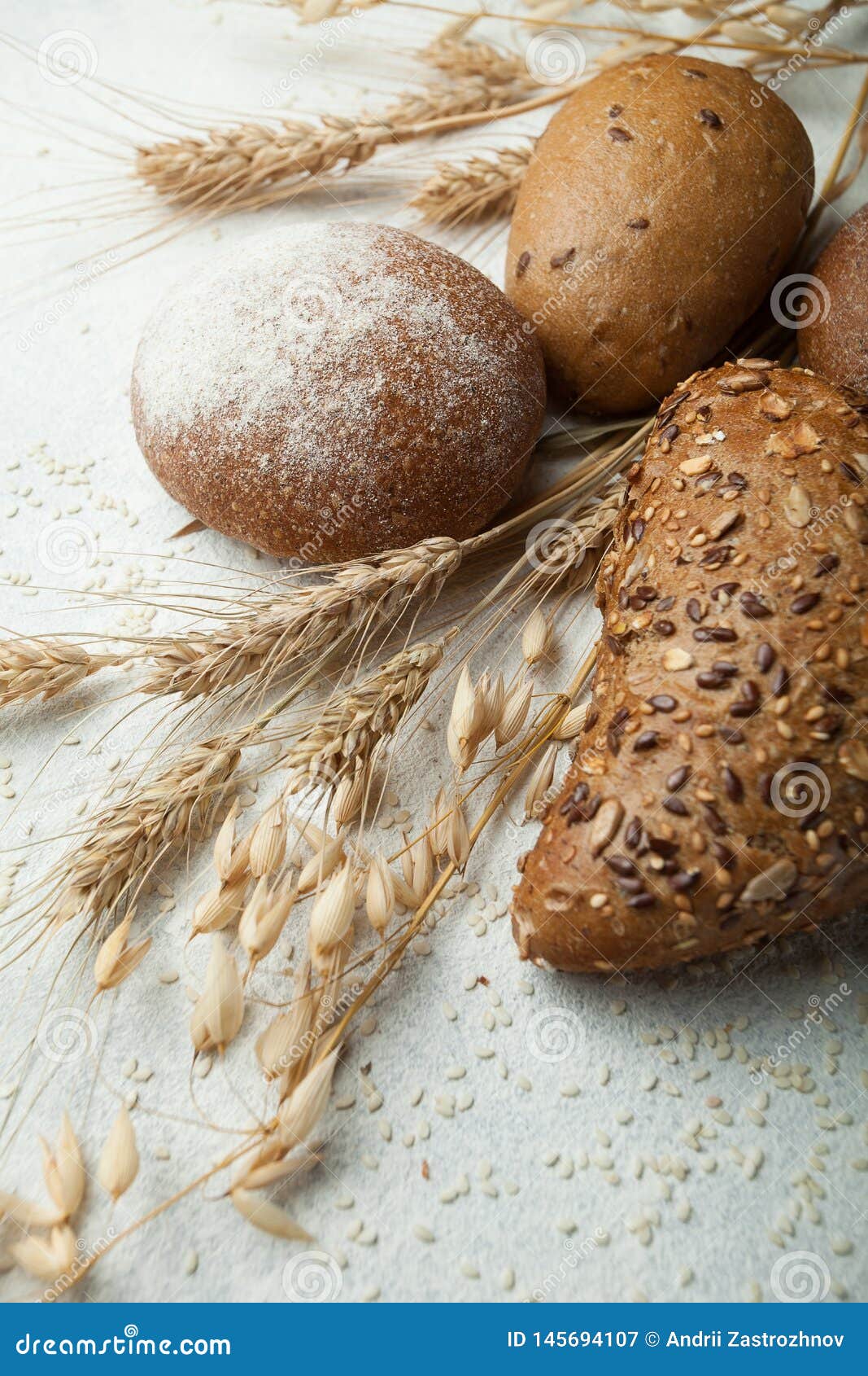 Different Kinds of Dark Rye Bread on White Background. Wholegrain