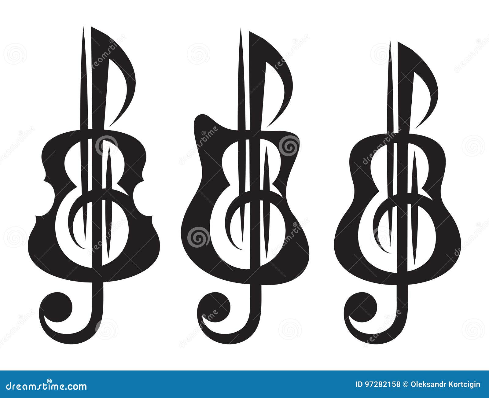 Different Kinds Of Guitar Violin Treble Clef Vektor Set Of