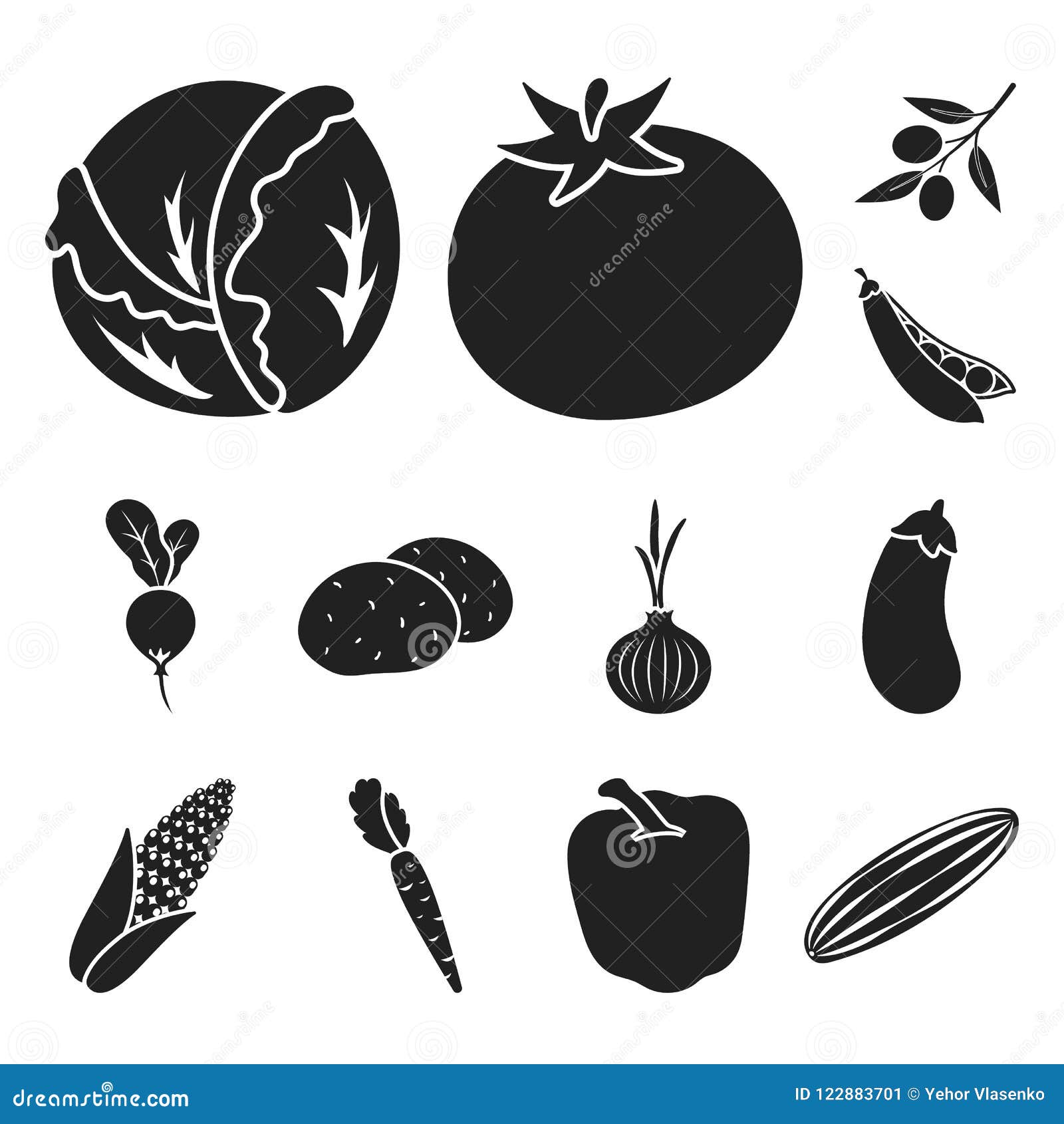 Different Kinds of Vegetables Black Icons in Set Collection for Design ...