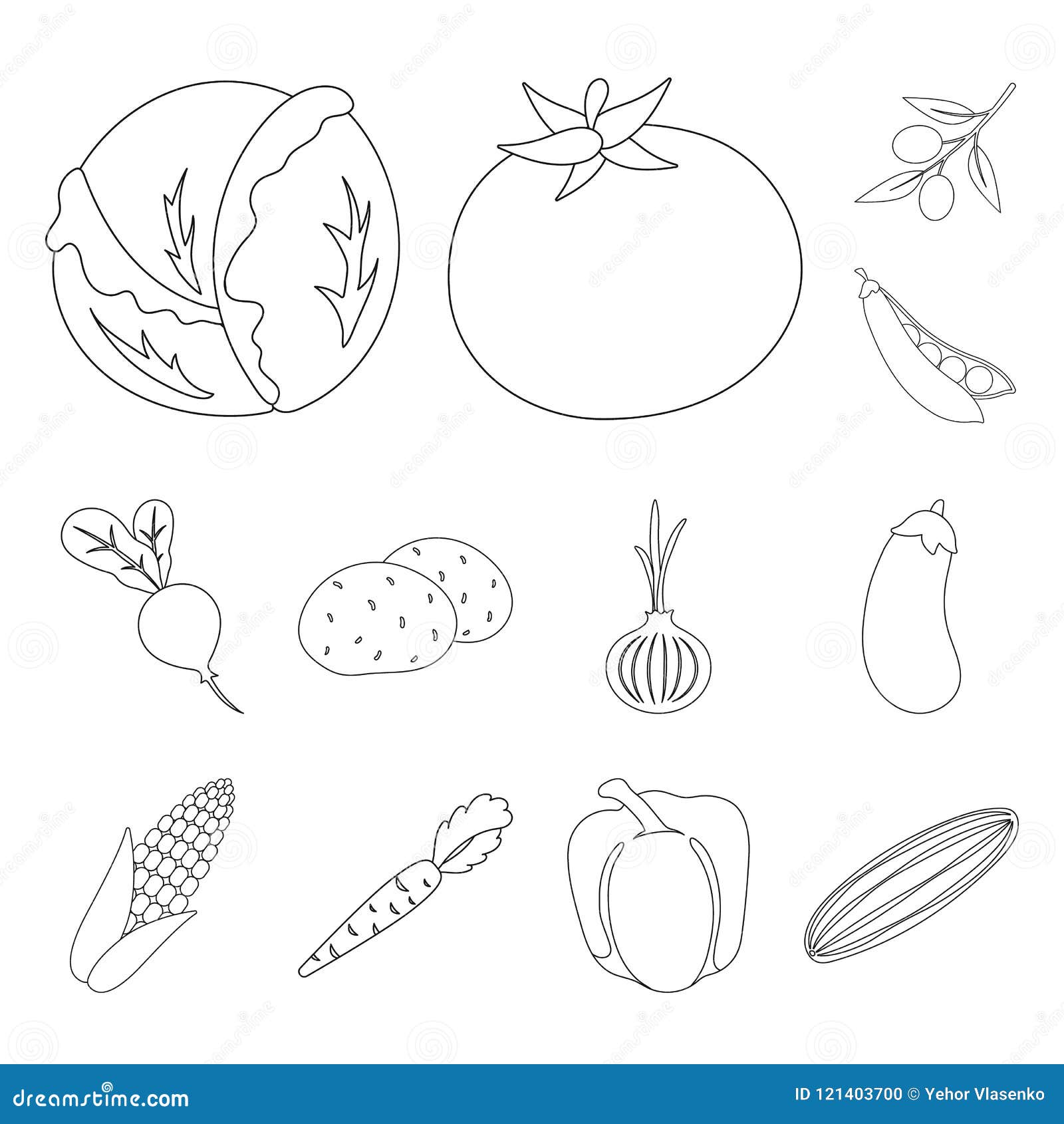 Different Kinds of Vegetables Outline Icons in Set Collection for