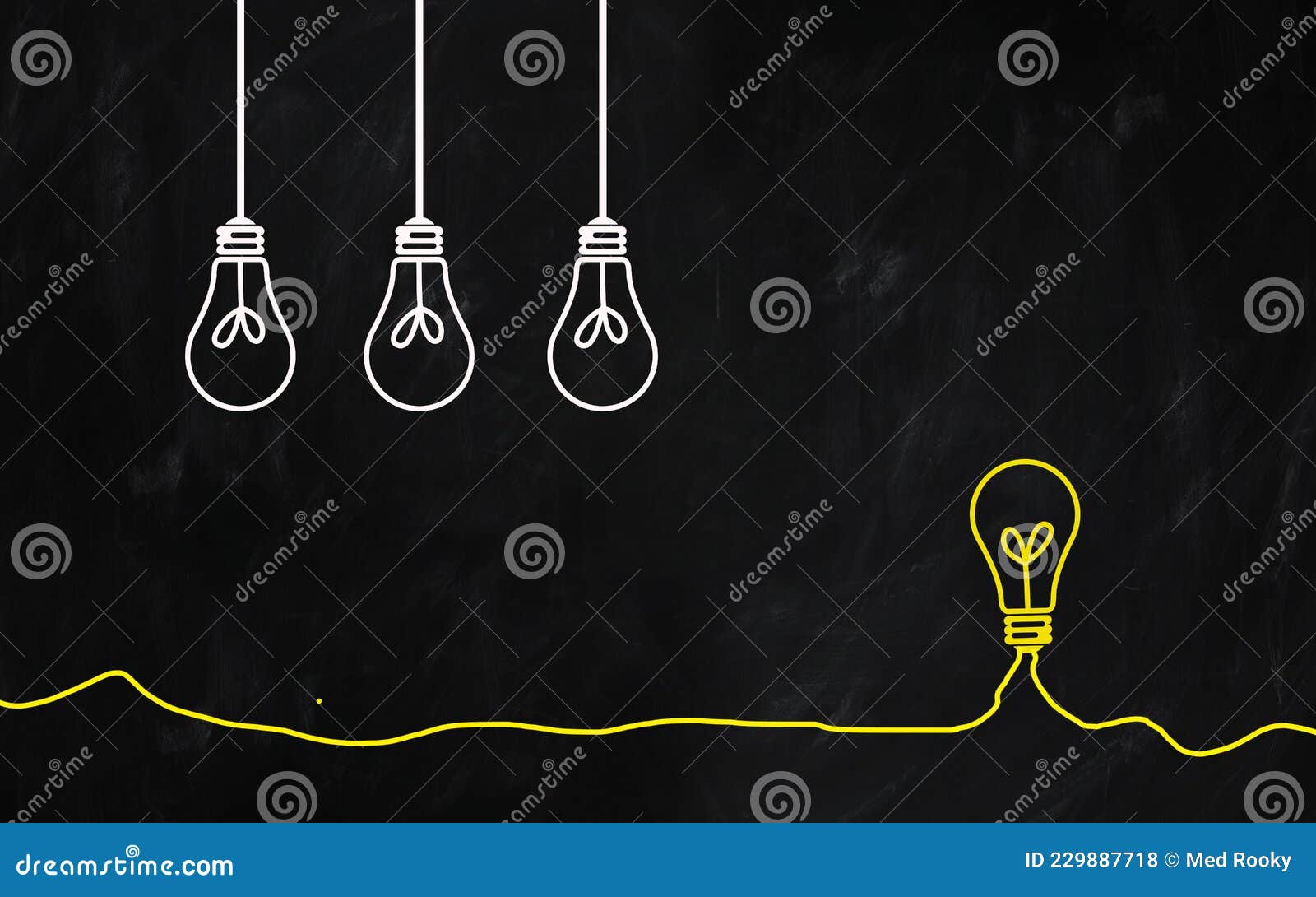 different light bulbs with copy space, ideas concept.  on blackboard background