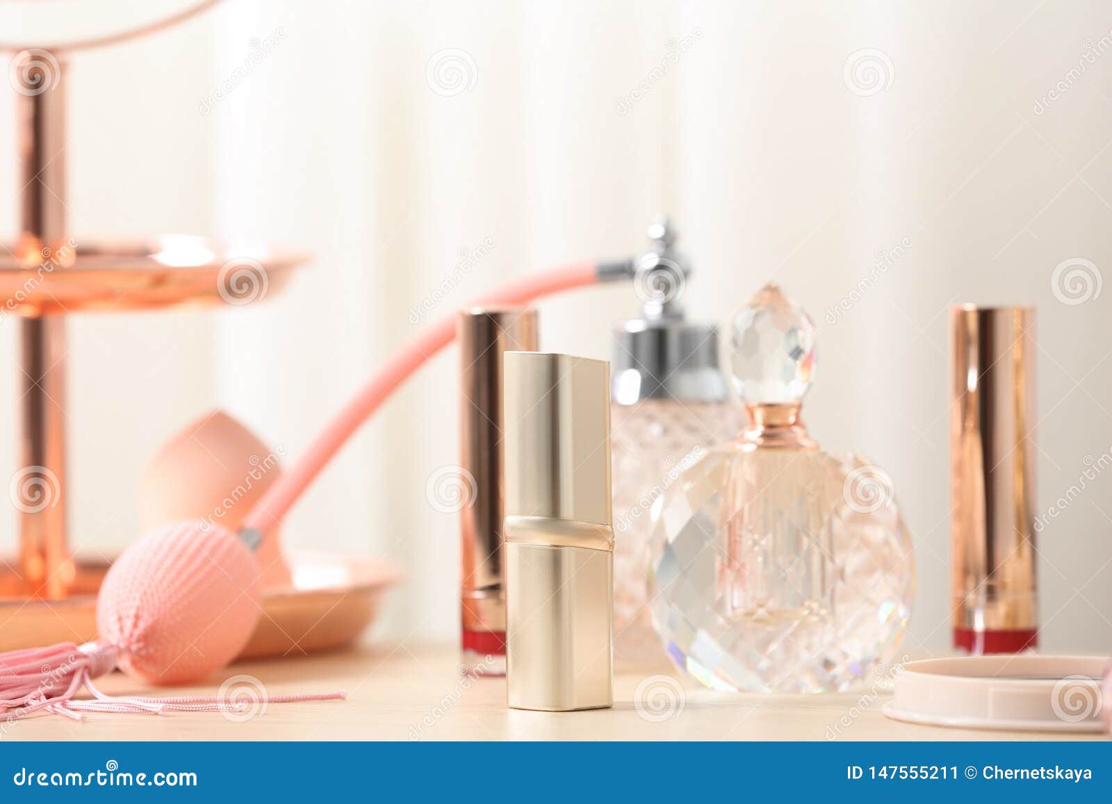 Different Lipsticks and Perfume Bottle Stock Image Image of modern
