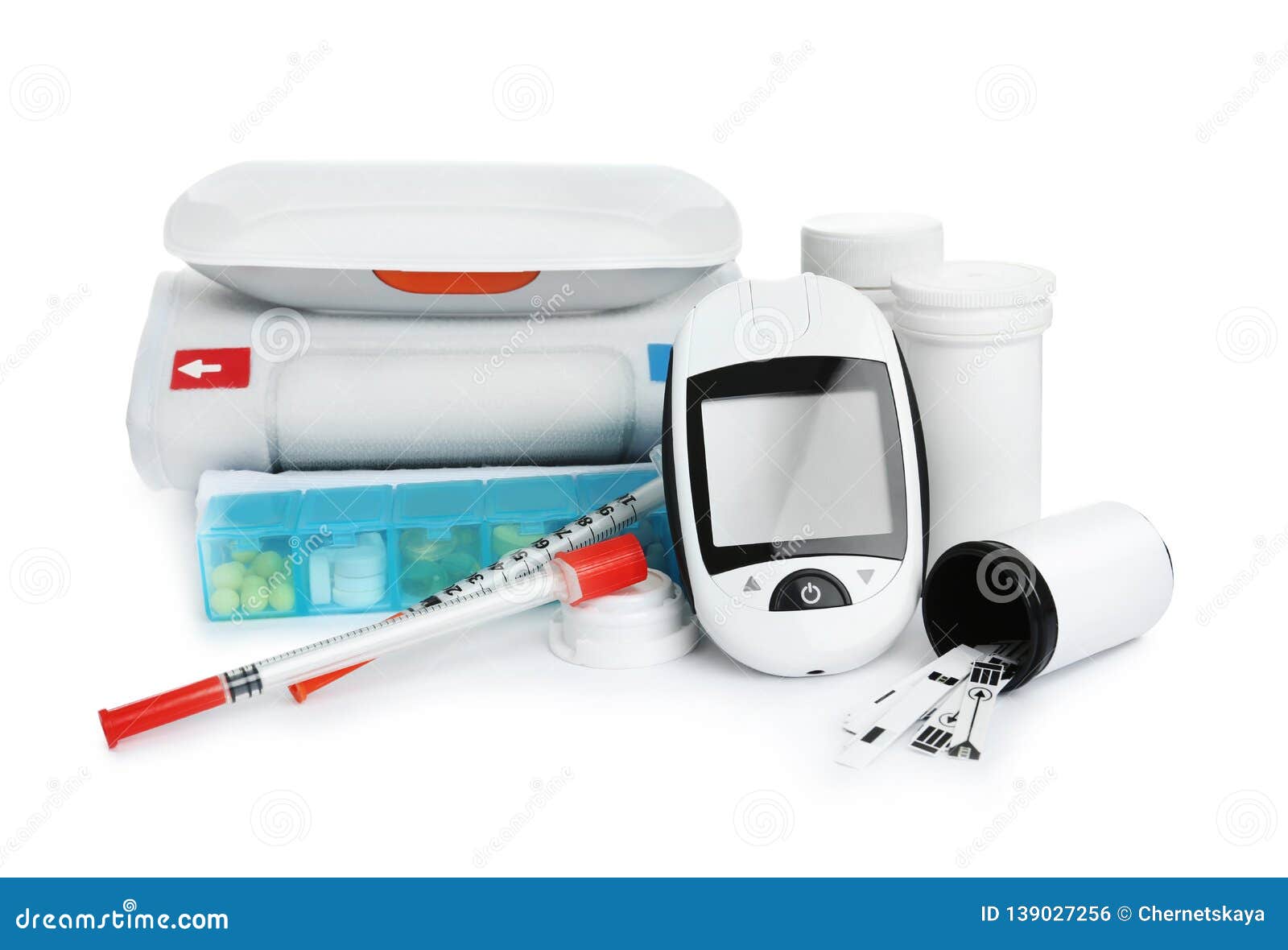 Different Medical Objects on White Background. Stock Photo Image of