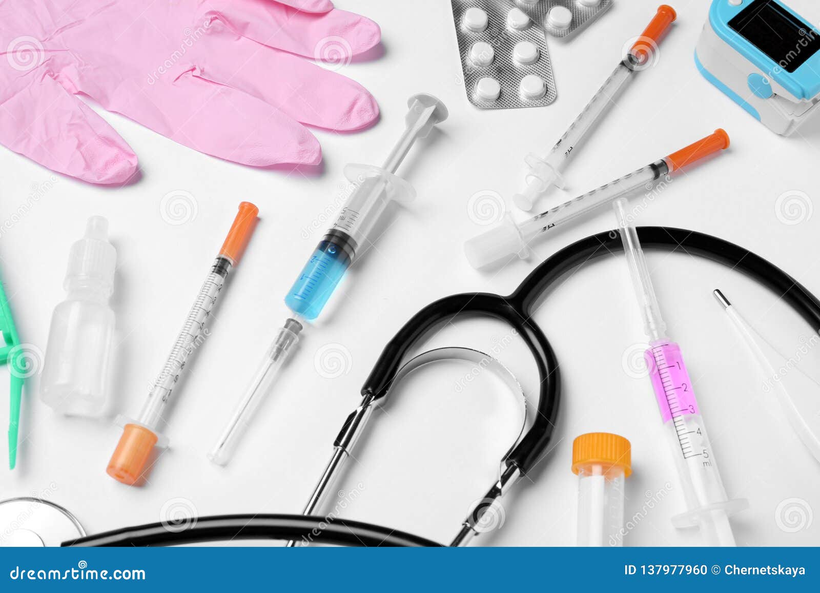 Different Medical Objects On White. Modern Equipment Stock Photo