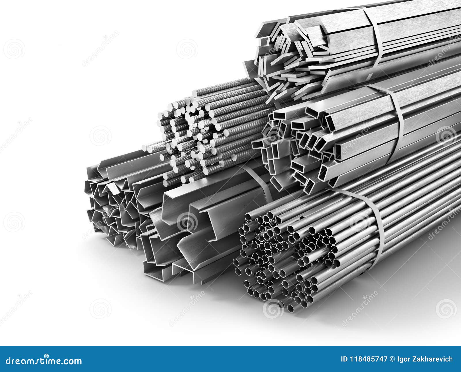 different metal products. metal profiles and tubes