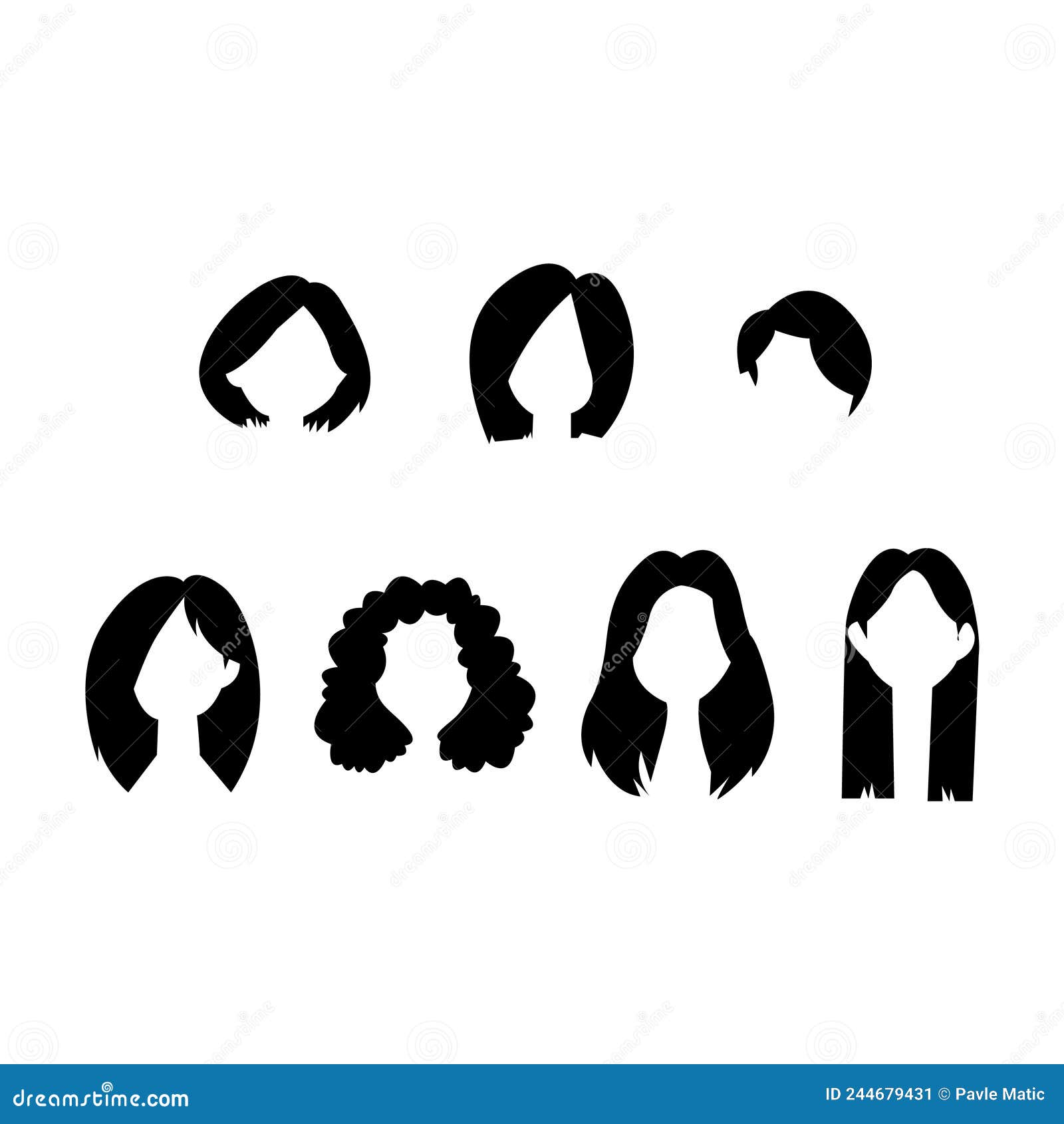 Different Modern Female Hairstyles Signs Icon on White Stock Vector