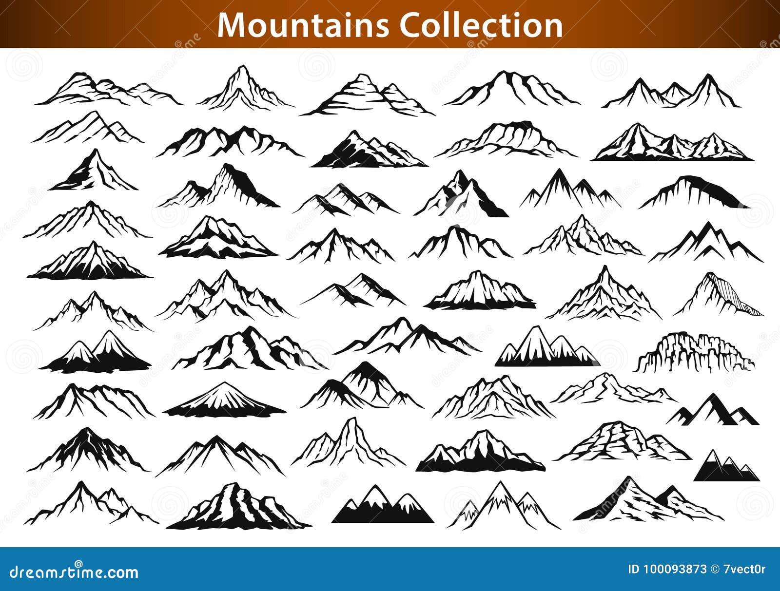 different mountain ranges silhouette collection
