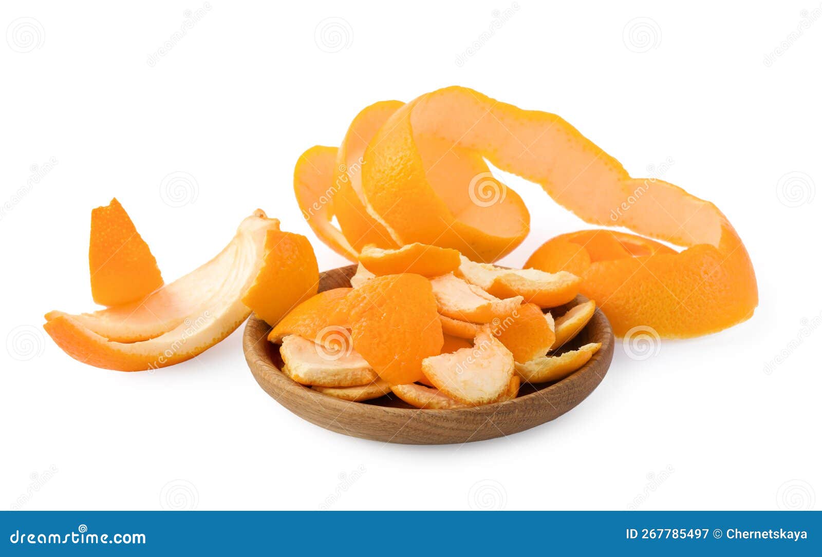 Different Orange Peels Preparing For Drying Isolated On White Stock