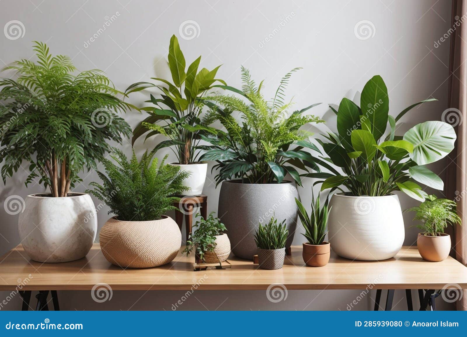 Different Organic Indoor Plants in Living Room with Decorations on the