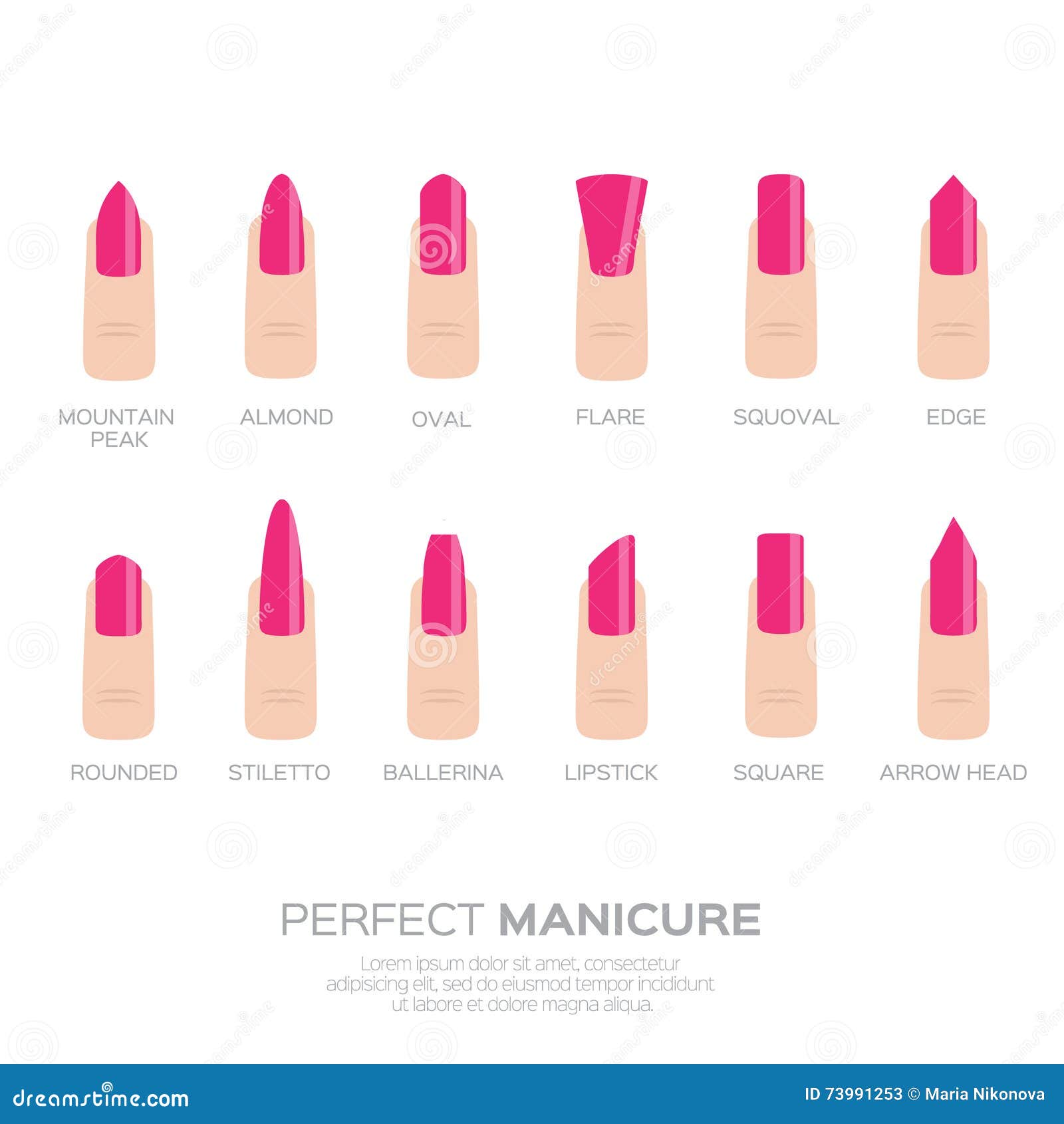 Different Pink Nail Shapes. Stock Vector - Illustration of cosmetic ...