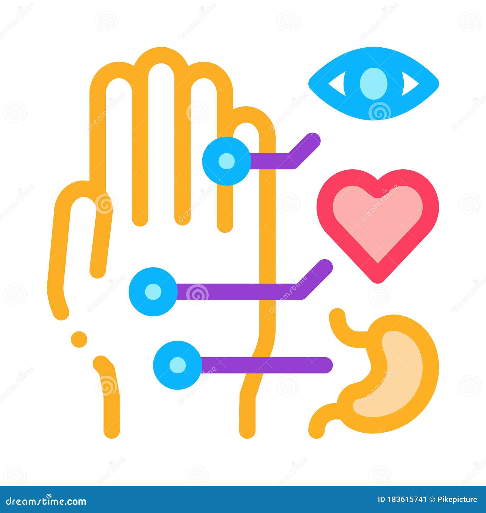 Different Points of Impact of Organs on Arm Icon Vector Outline