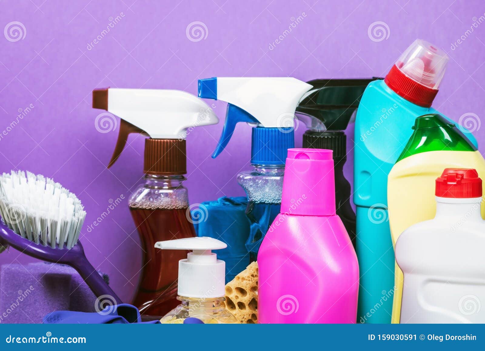 Different Products and Items for Cleaning on the Kitchen Countertop