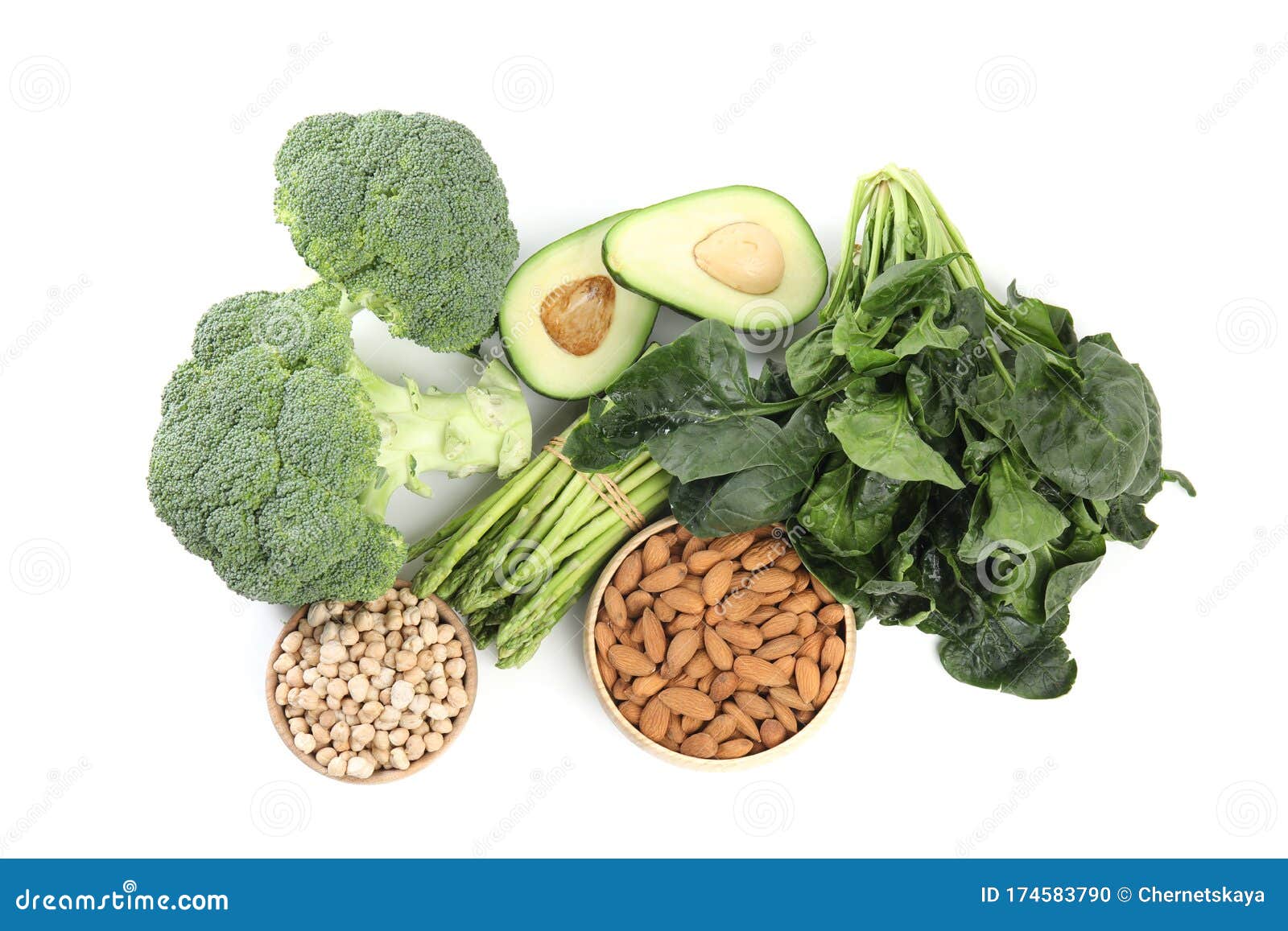 different products rich in vitamin e on white background, top view