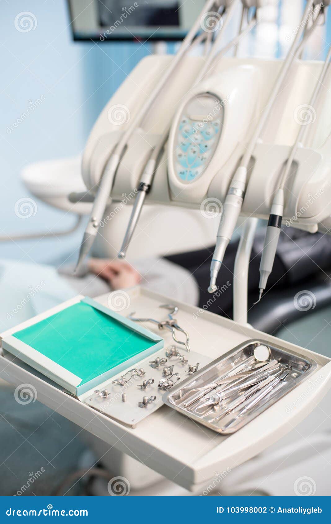 Professional Dental Instruments in a Dentist`s Office Stock Photo