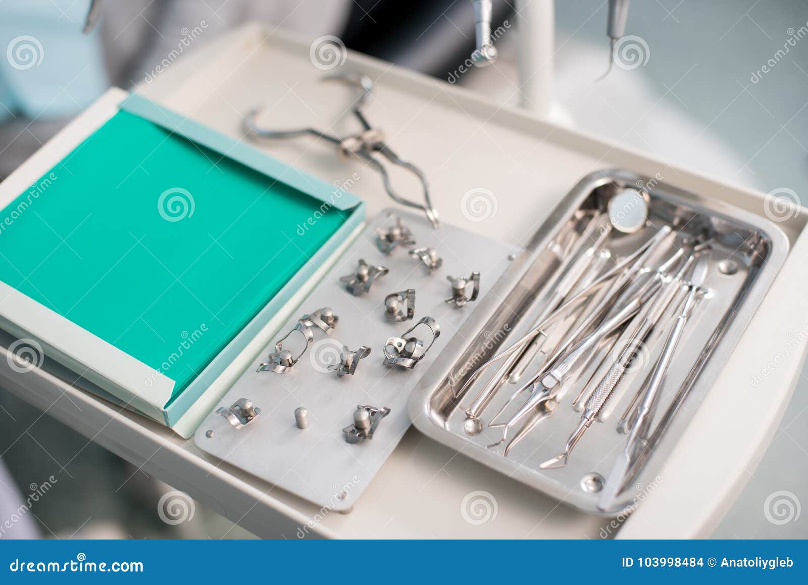 Professional Dental Instruments in a Dentist`s Office Stock Photo