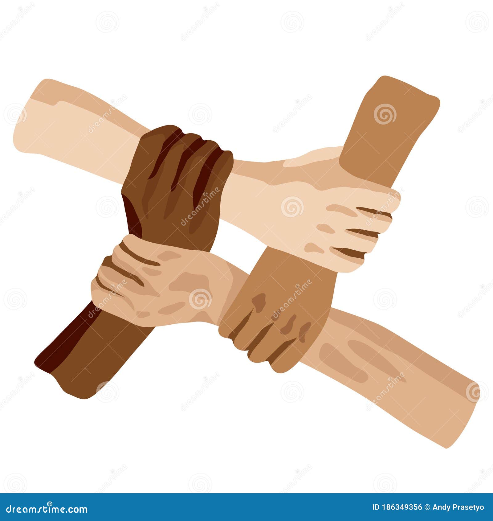 different races of people holding hands together. top view of hands of different skin colors