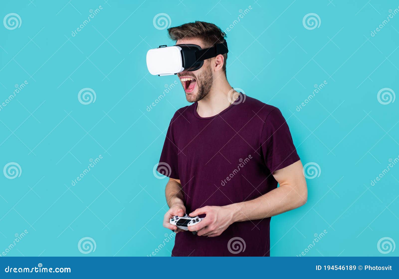 different reality. happy gamer use modern technology. digital future and innovation. visual reality. man wear wireless