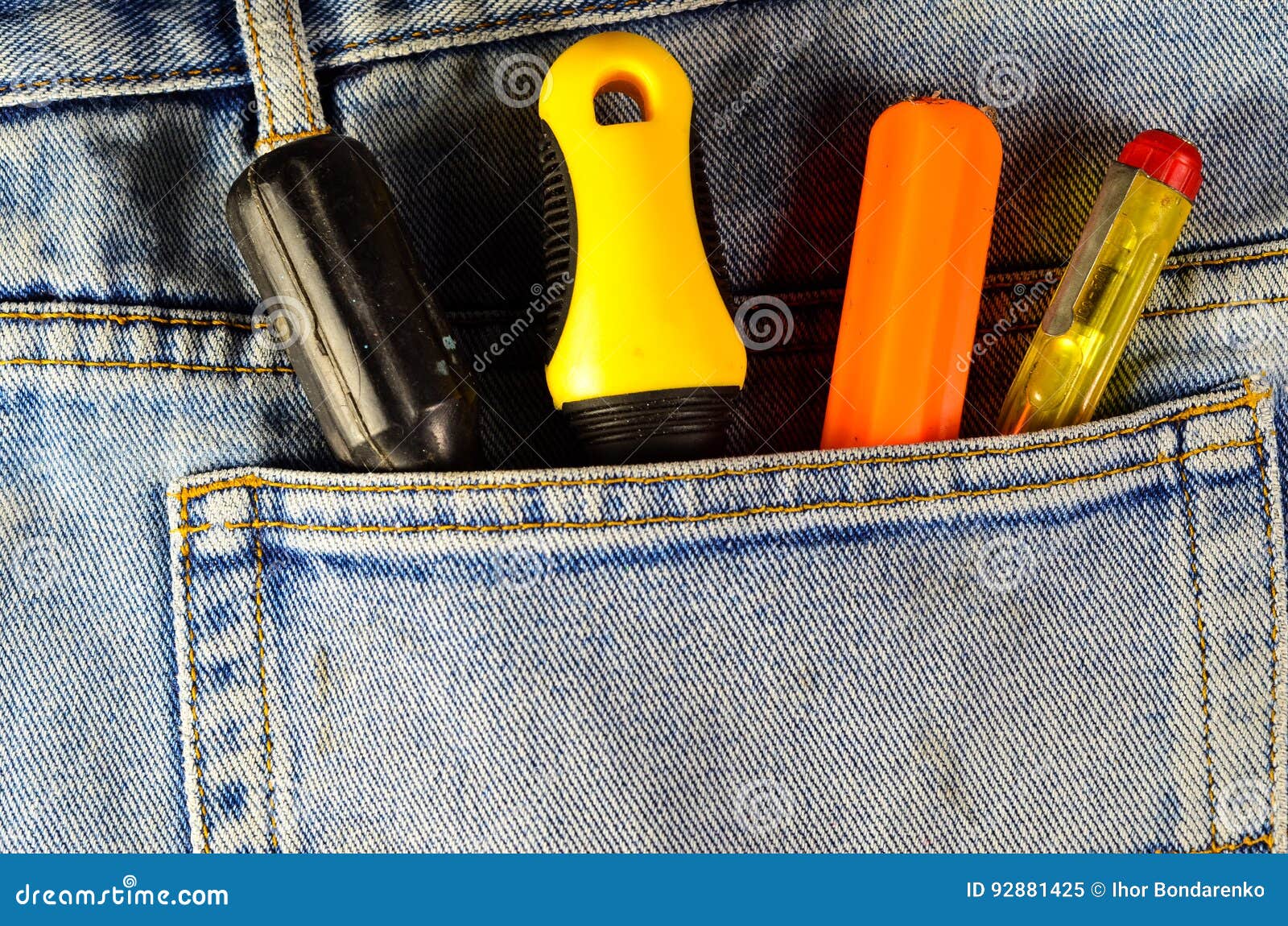 Different Screwdrivers in a Pocket of the Jeans Stock Image Image of
