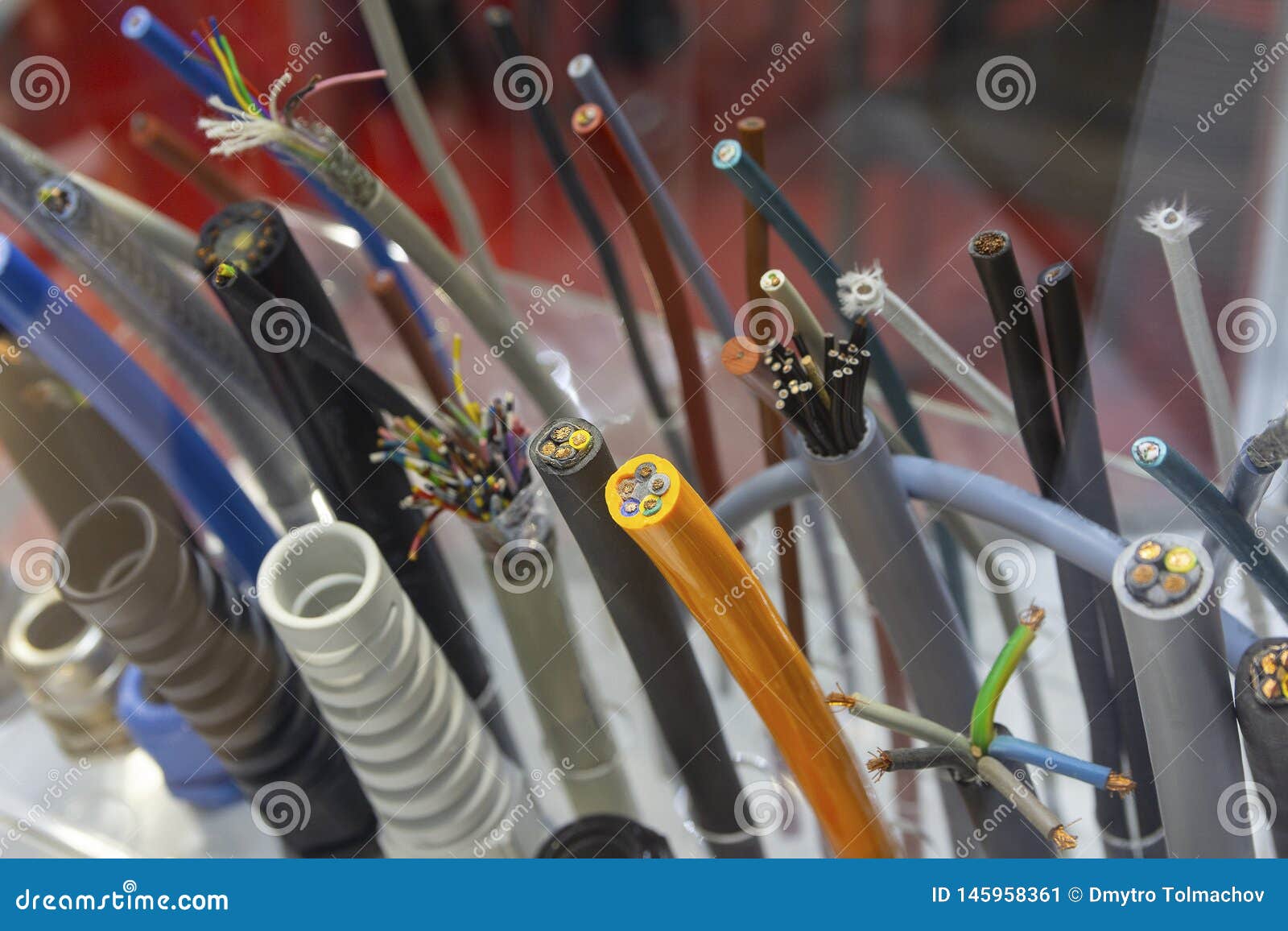 Different Separation Power Cables on the Showcase Close Up Stock Image