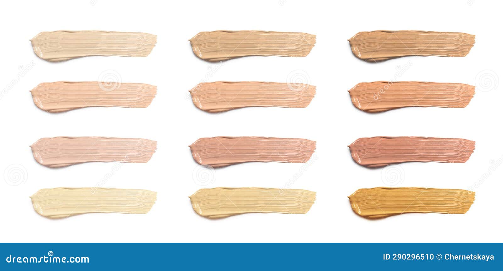 Different Shades of Liquid Skin Foundation on White Background, Top