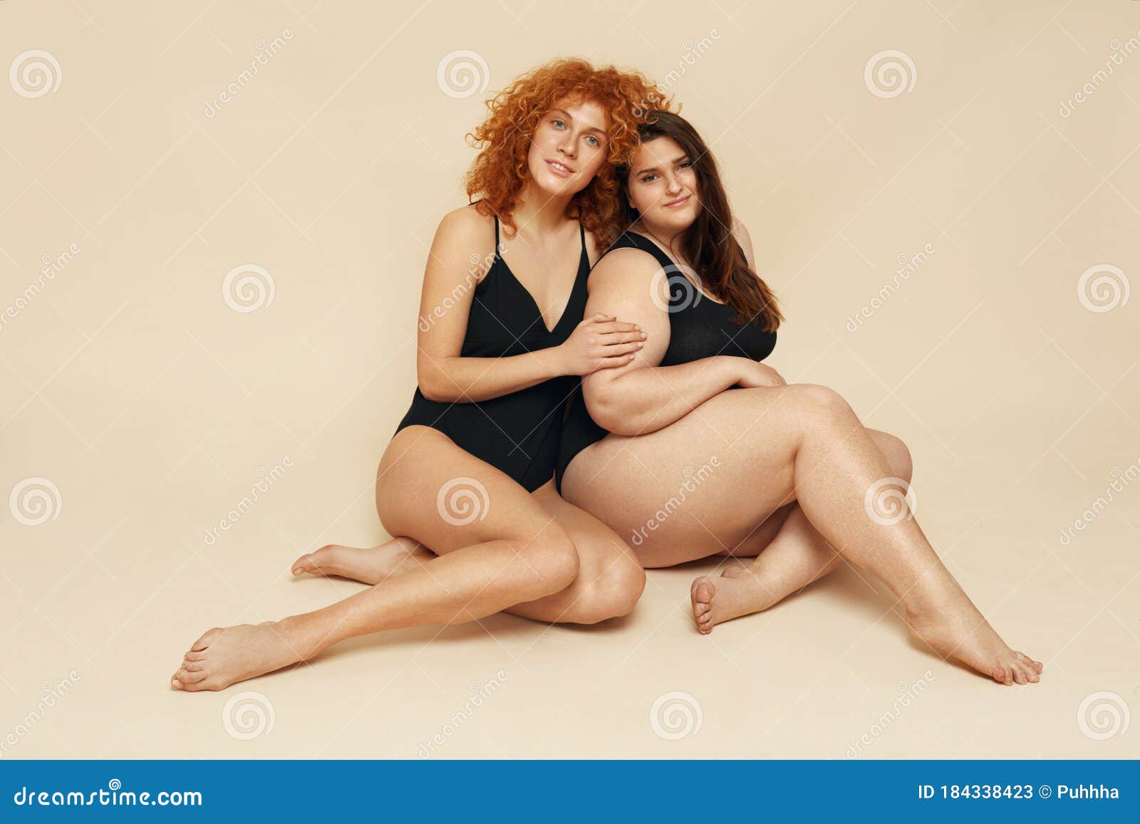 Different Size. Diversity Women Portrait. Female Friends Sitting on Floor image
