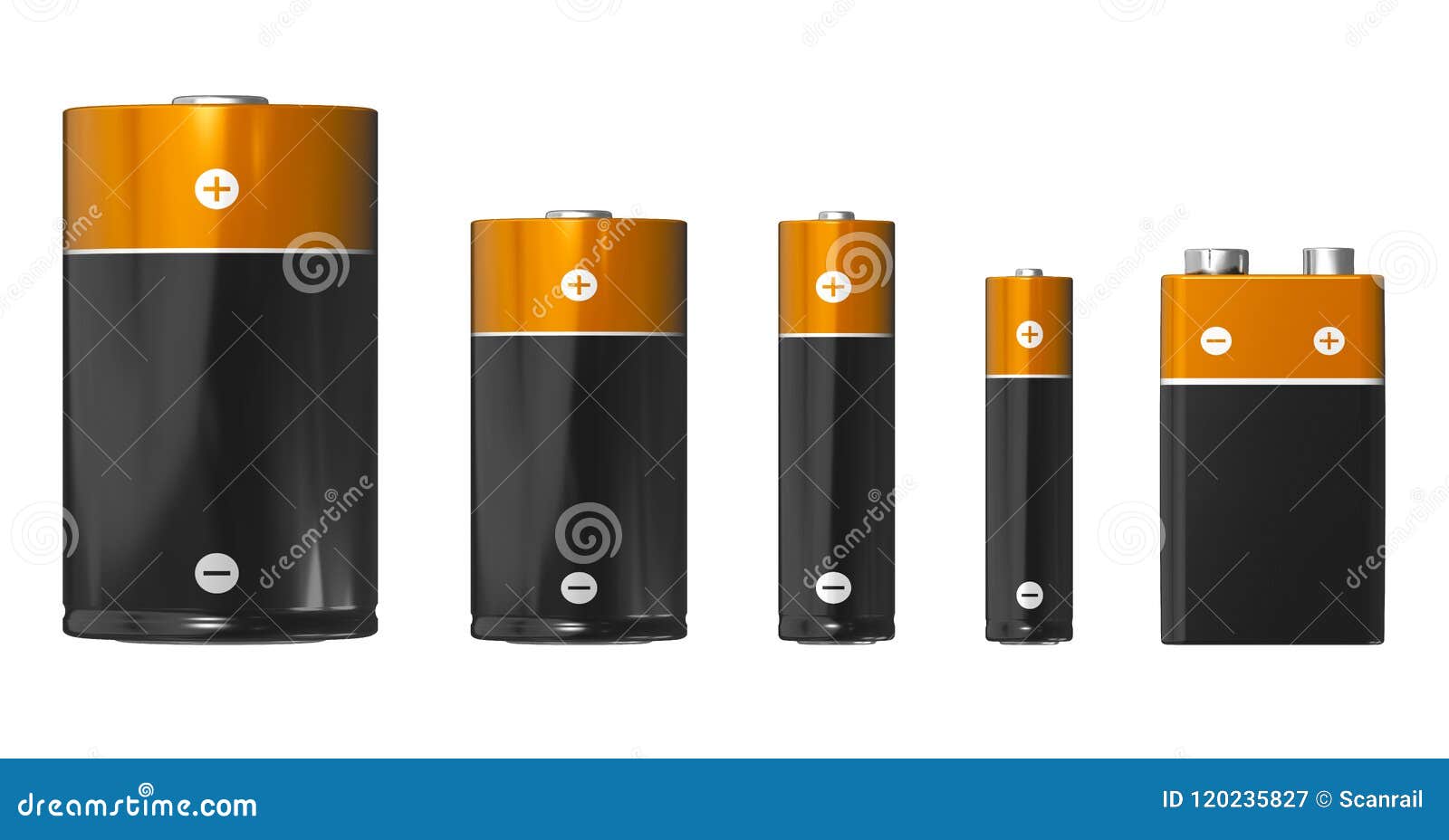 different sizes of batteries: d, c, aa, aaa and pp3 9v