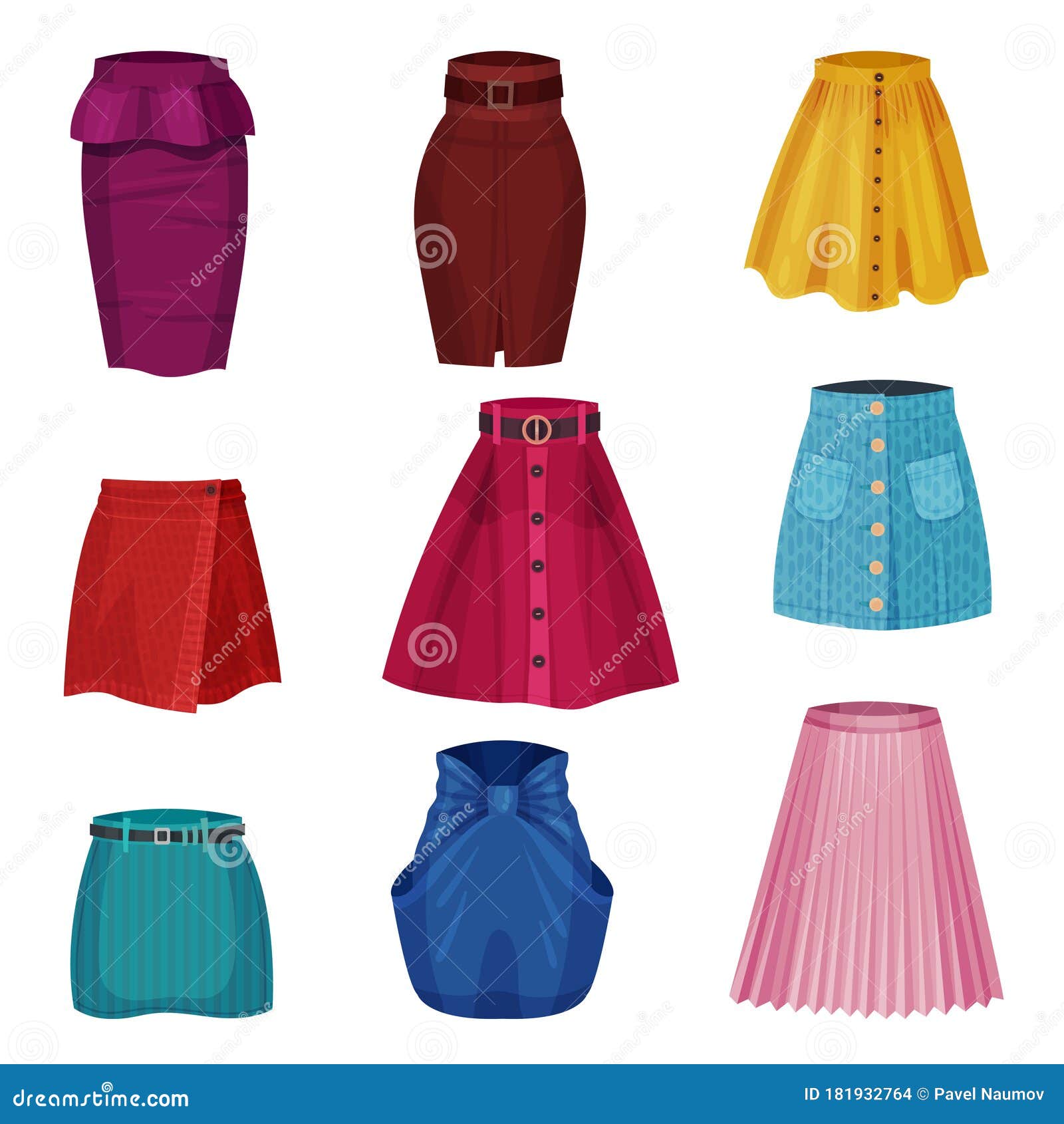 Different Skirt Models with Flared Skirt and Tube Skirt Vector Set ...