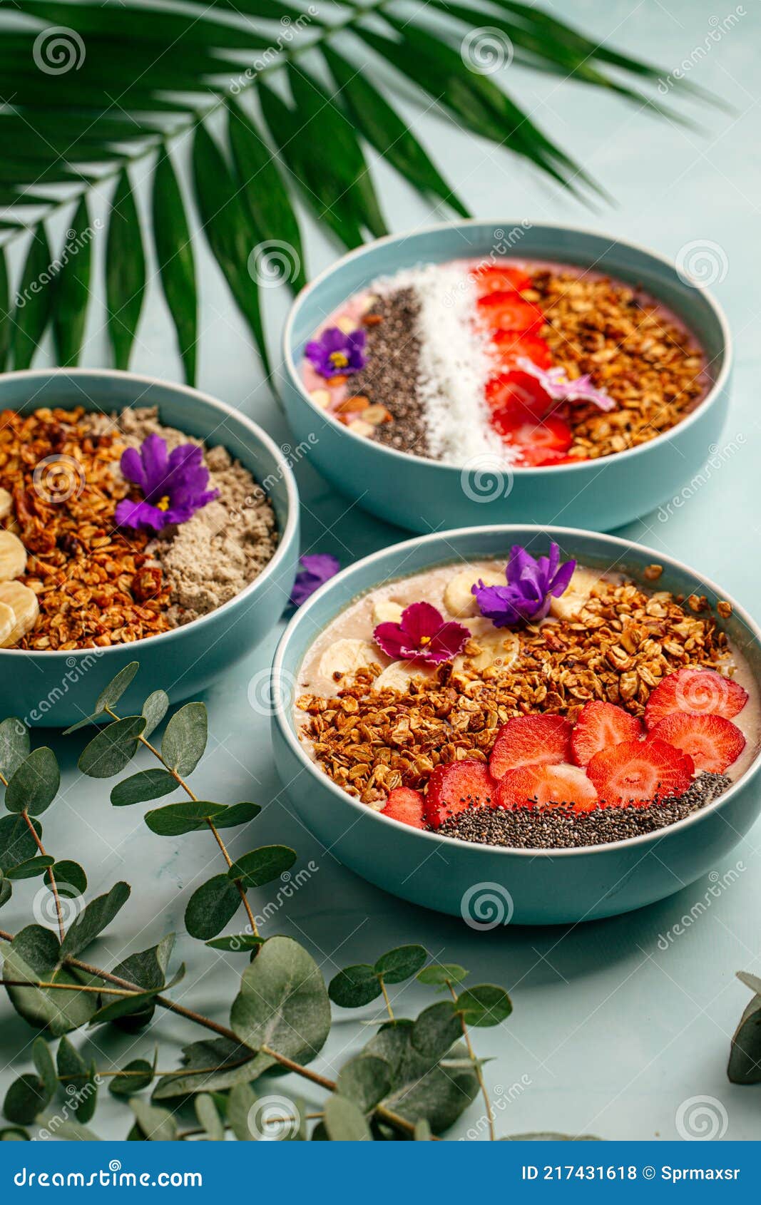 Different Smoothie Bowls with Fruits and Granola Stock Photo Image of