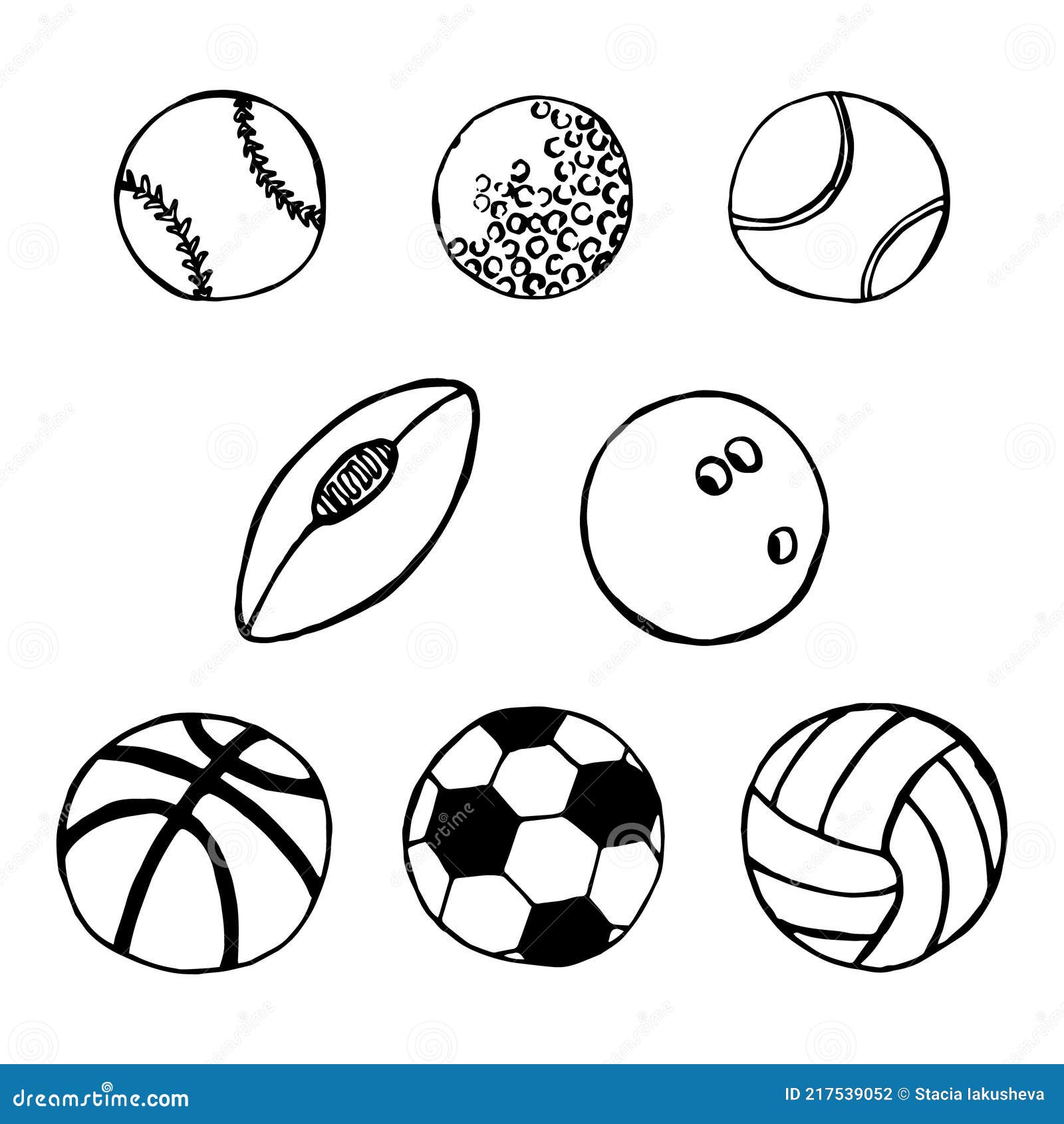 Different Sports Balls Black Outlines Vector Set Stock Vector