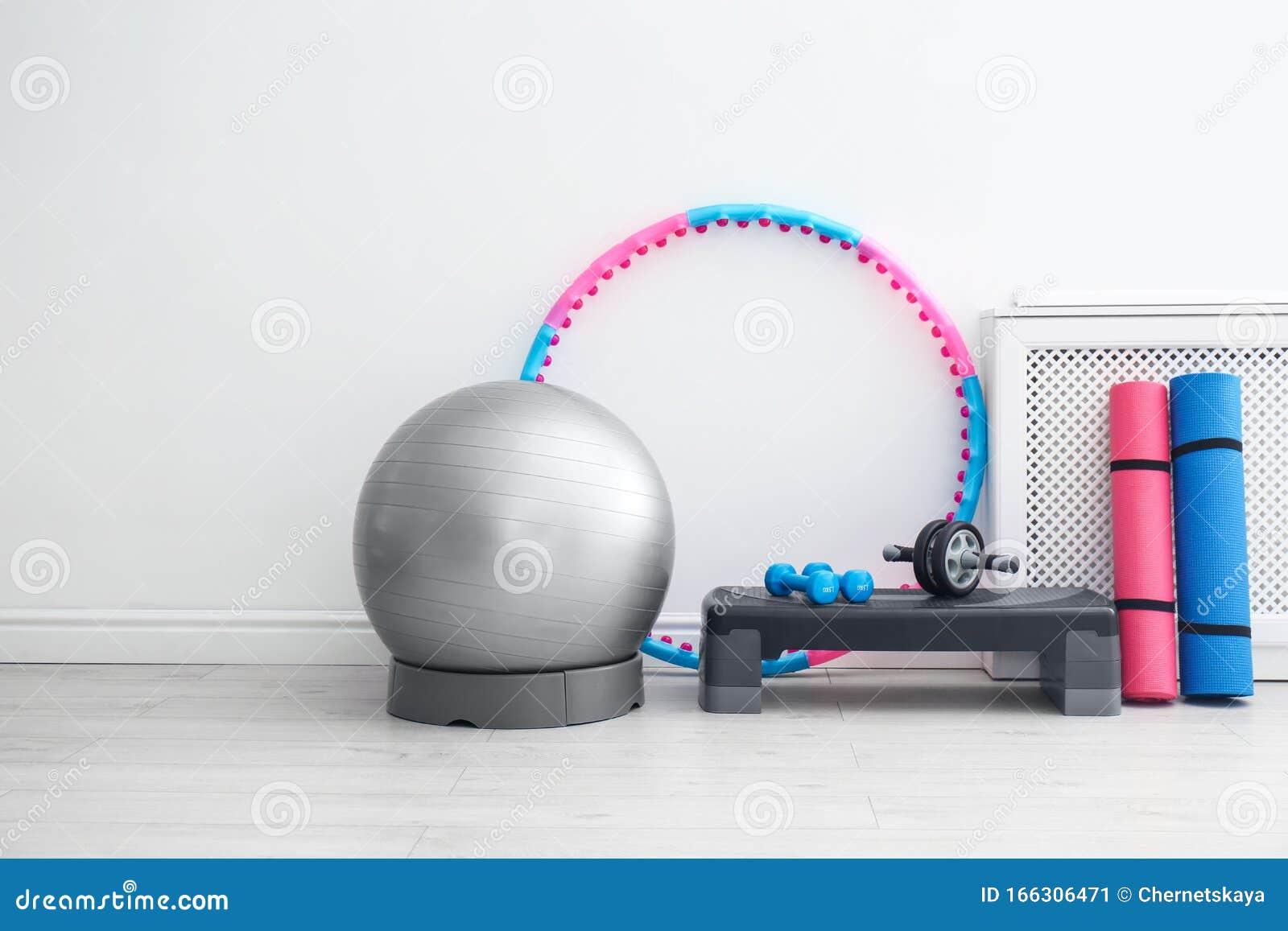 Different Sports Equipment Near Wall In Gym Stock Image - Image of dumbbells, recovery: 166306471