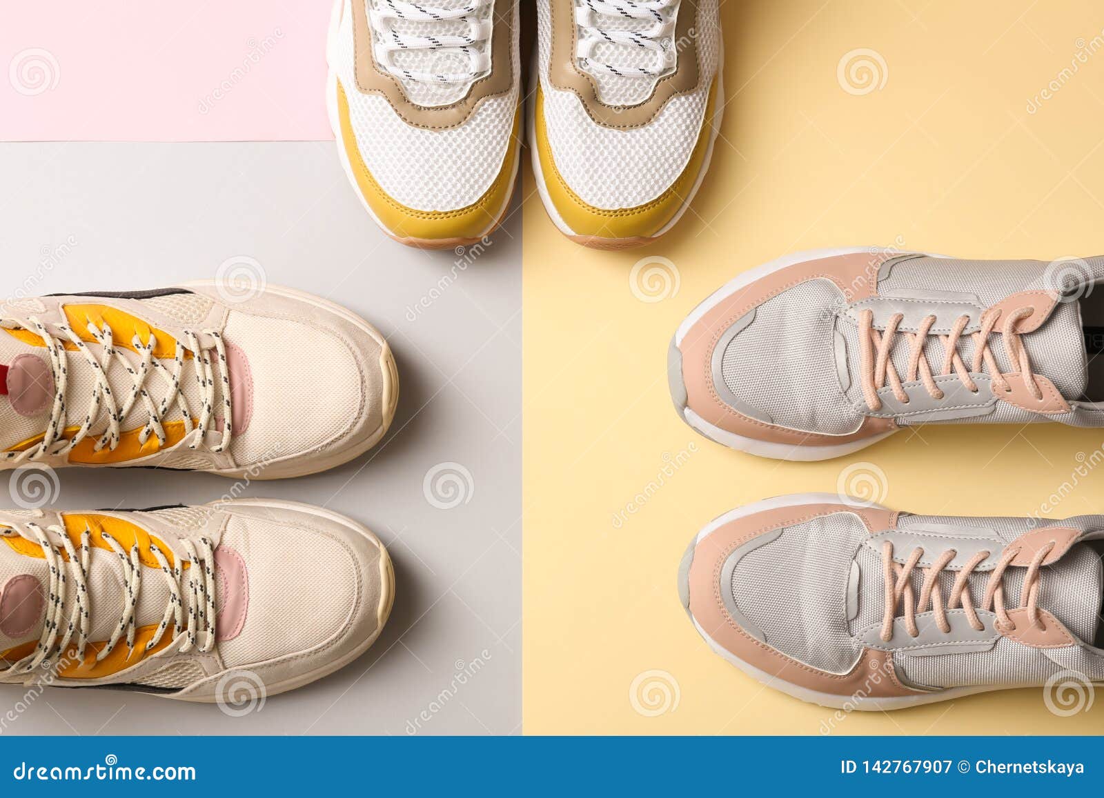 Different Sports Shoes on Color Background Stock Image - Image of shoe ...