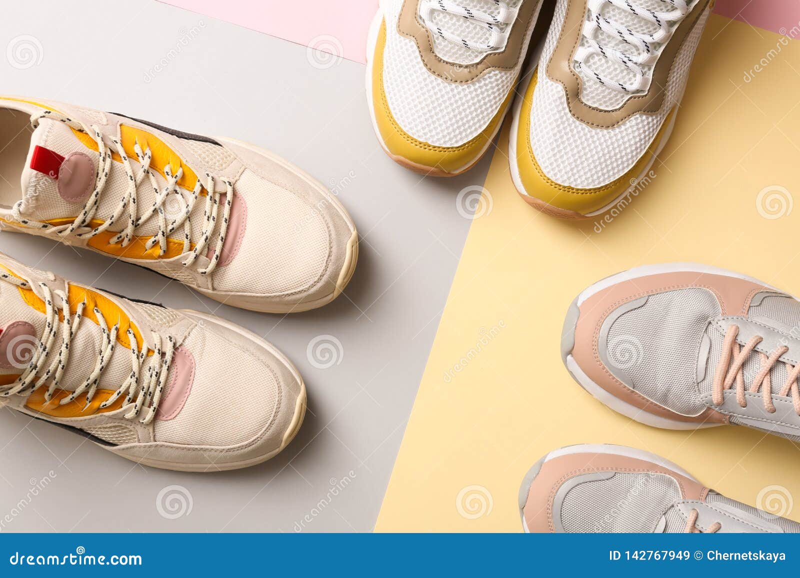 Different Sports Shoes on Color Background Stock Image - Image of model ...