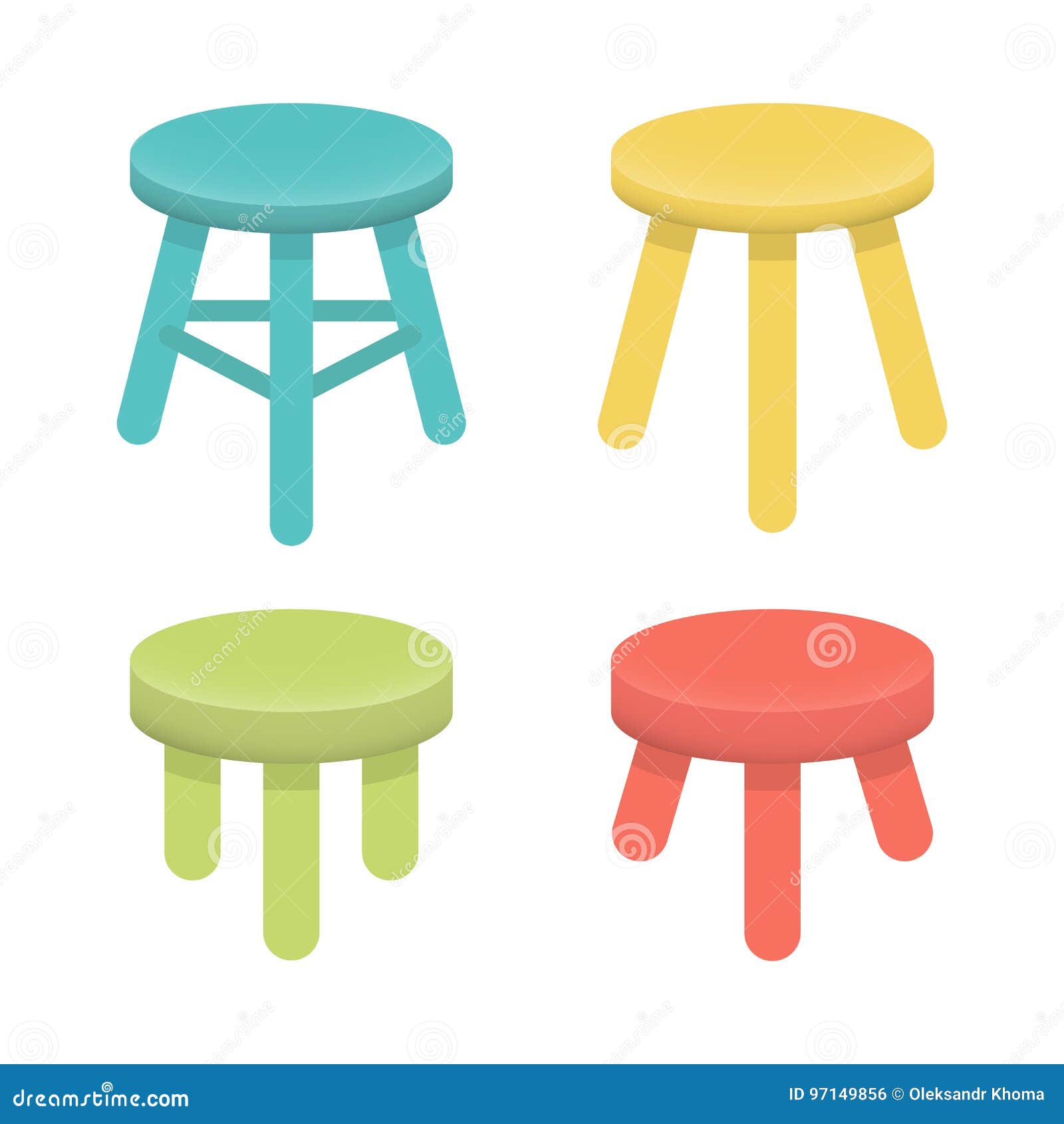 different stool with three legs  set.