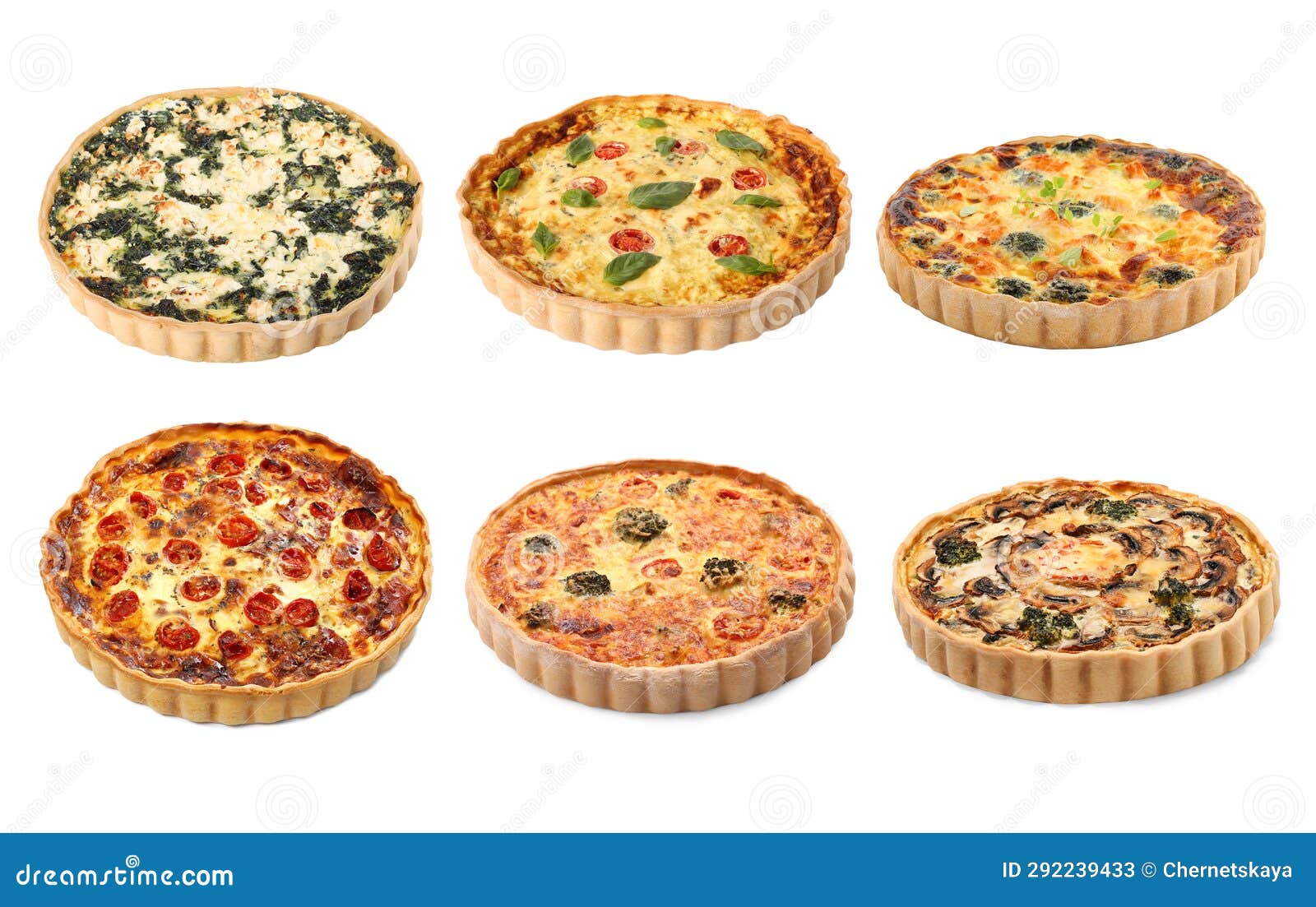 Different Tasty Quiches Isolated on White, Set Stock Image Image of