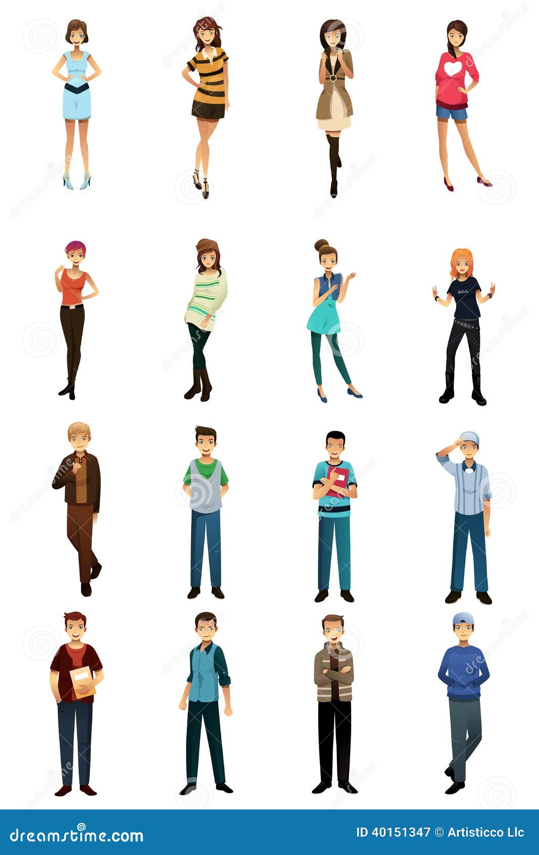 Set Of Men And Women In Different Poses. Working, Standing, Walking,  Sitting , Running And Jumping. Vector Illustration In Flat Style. Full  Length. Royalty Free SVG, Cliparts, Vectors, and Stock Illustration. Image  148685562.