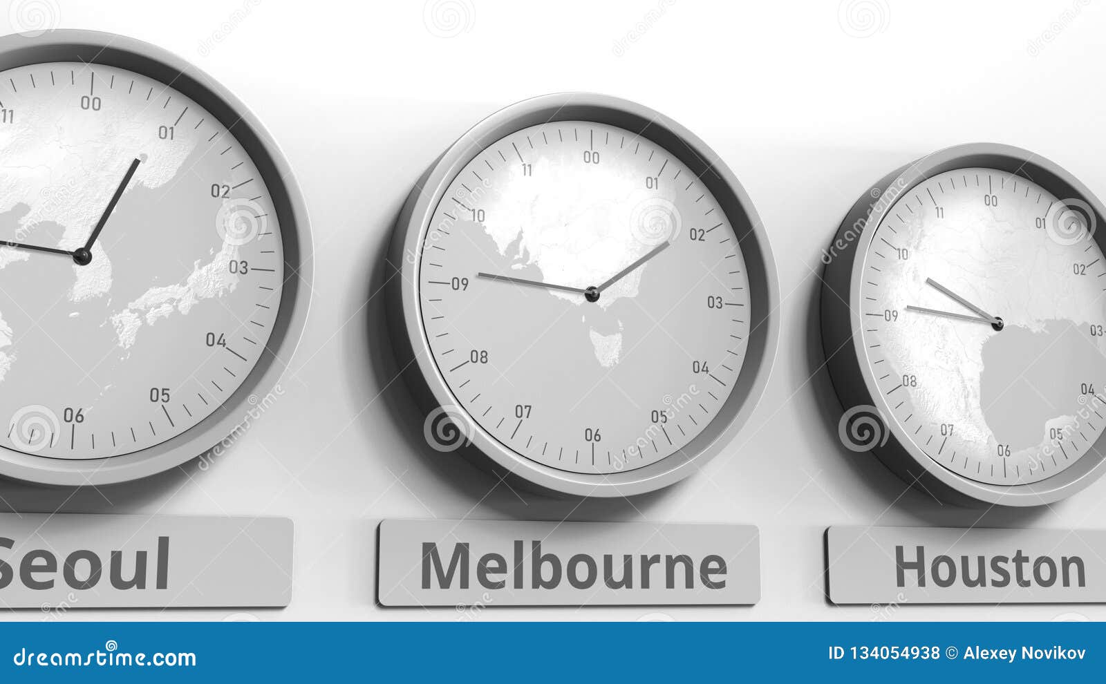 Focus on the Clock Showing Melbourne, Australia Time. Conceptual 3D