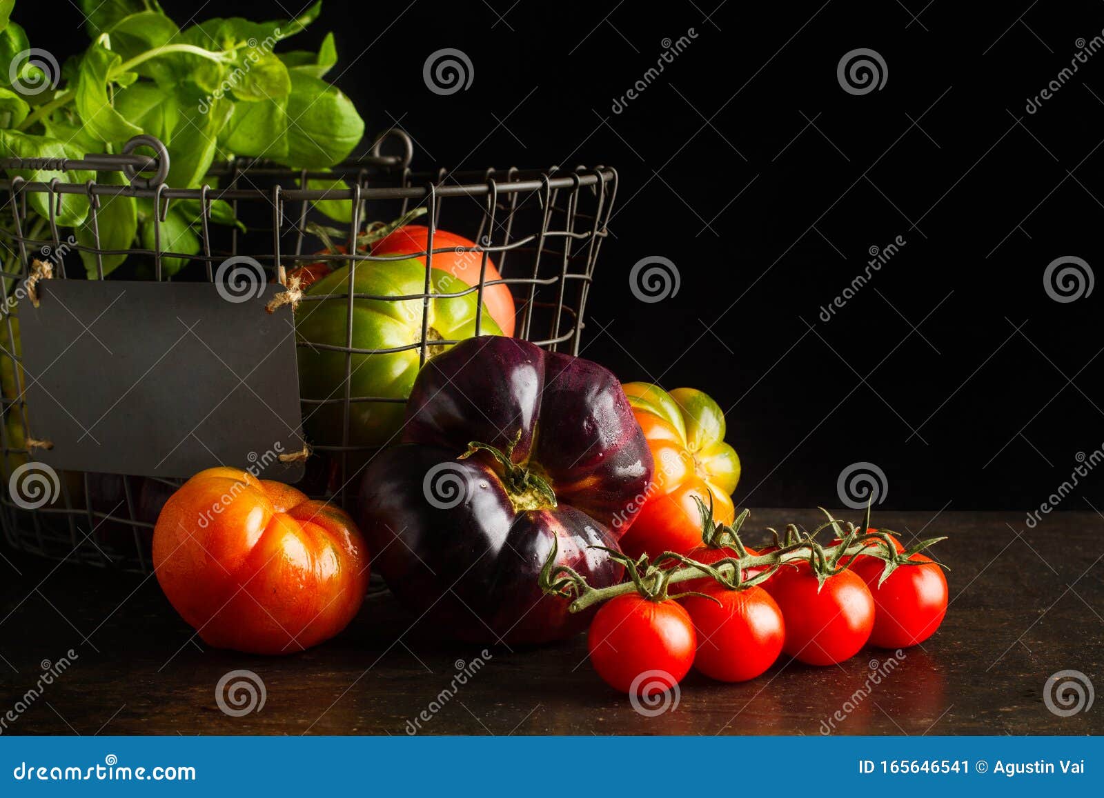 Different Tomatoes in a Wire Basket Stock Image Image of heart, green